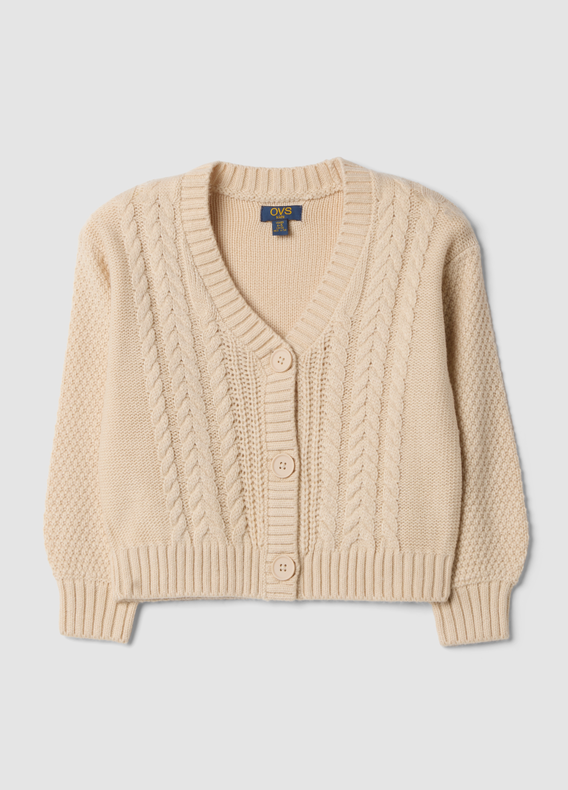 OVS KIDS, Cardigan Beige In Maglia Con Scollo Profondo A V, Bambina, Beige, Taglia: 4-5