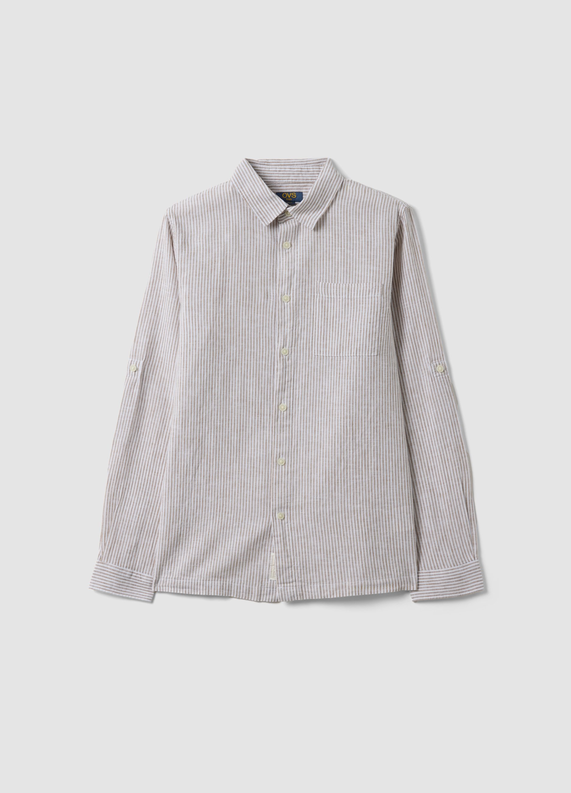 OVS KIDS, Camicia In Misto Lino A Righe Multicolor Da Ragazzo Regular Fit, Bambino, Multicolor, Taglia: 12-13