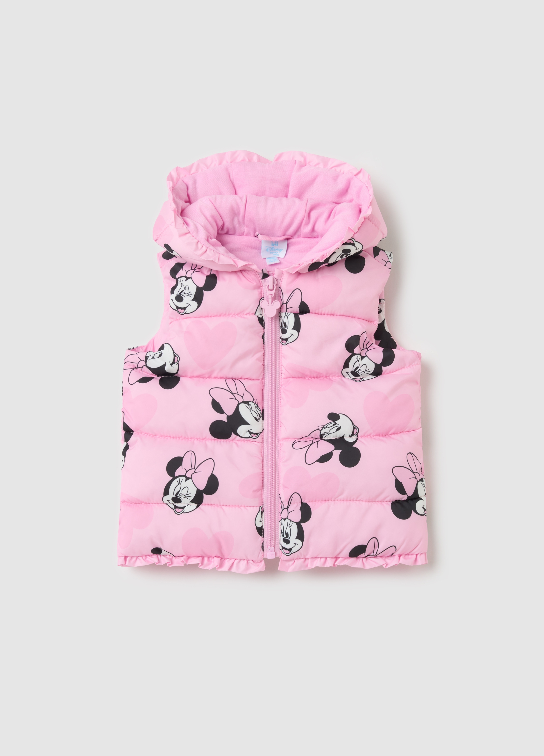 DISNEY, Gilet Imbottito Con Cappuccio Stampa Minnie, Bambina, Rosa, Taglia: 9-12