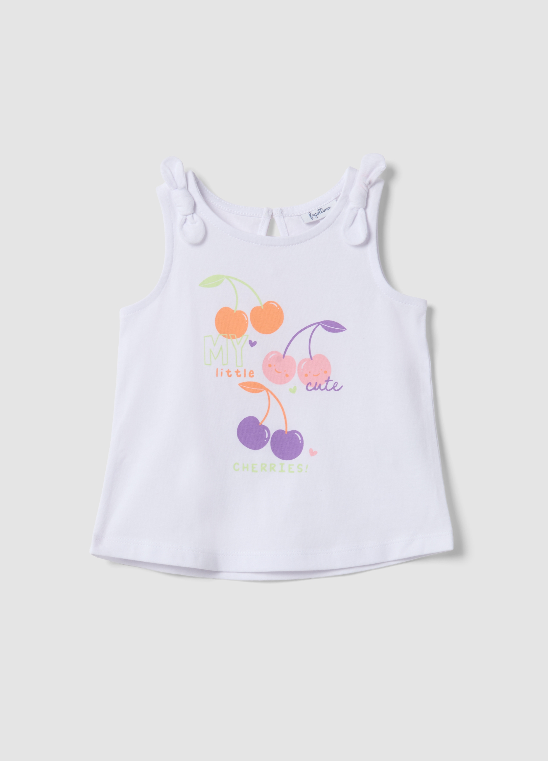 FAGOTTINO, Camiseta Blanca De Tirantes De Puro Algodón Para Niñas Ajuste Regular Con Cerezas, Niña, Blanco óptico, Talla: 12-18