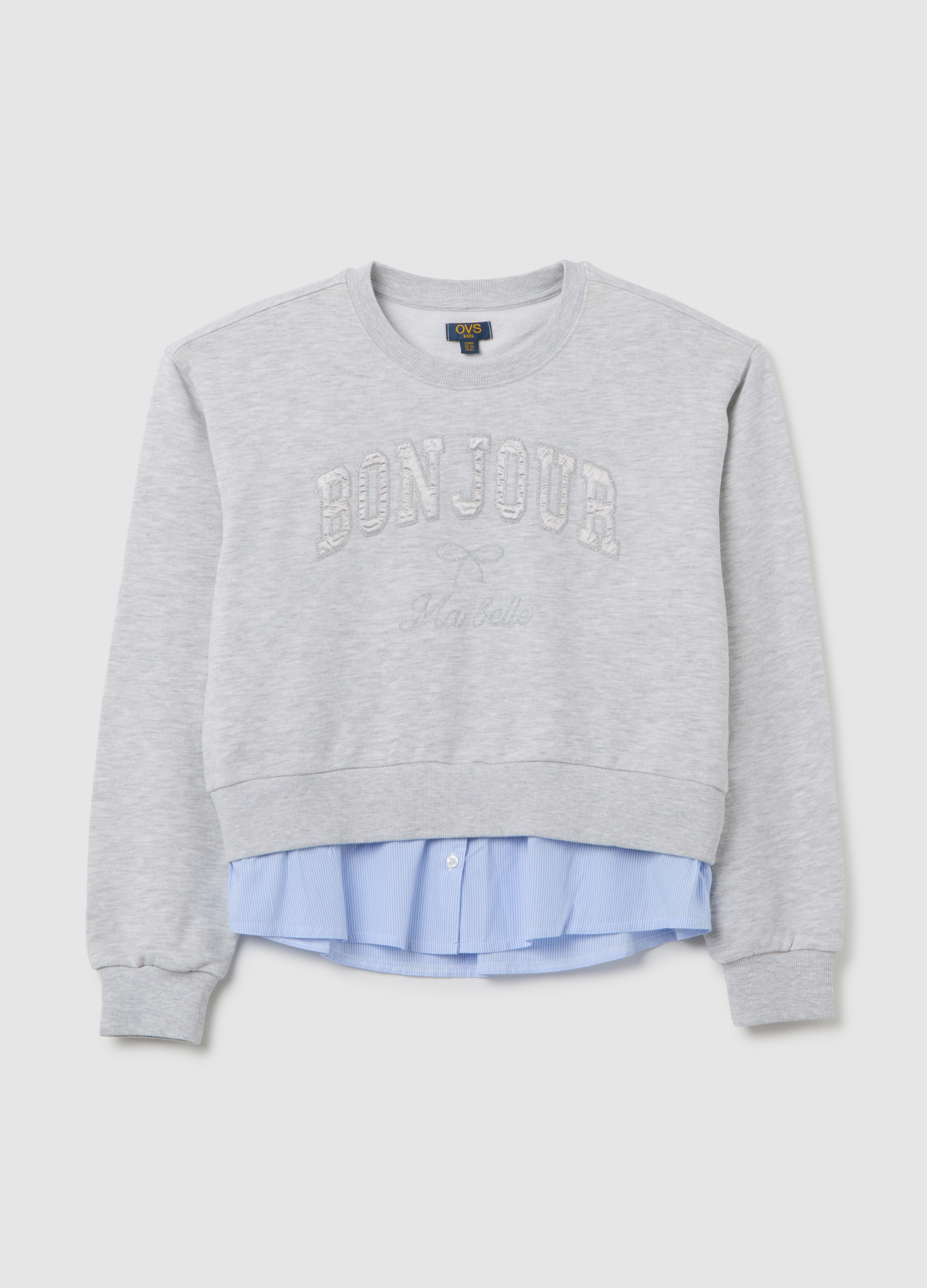 Sudadera Gris De Niña En Mezcla De Algodón Con Ajuste Regular, Niña, Azul Claro/Gris, Talla: 13-14