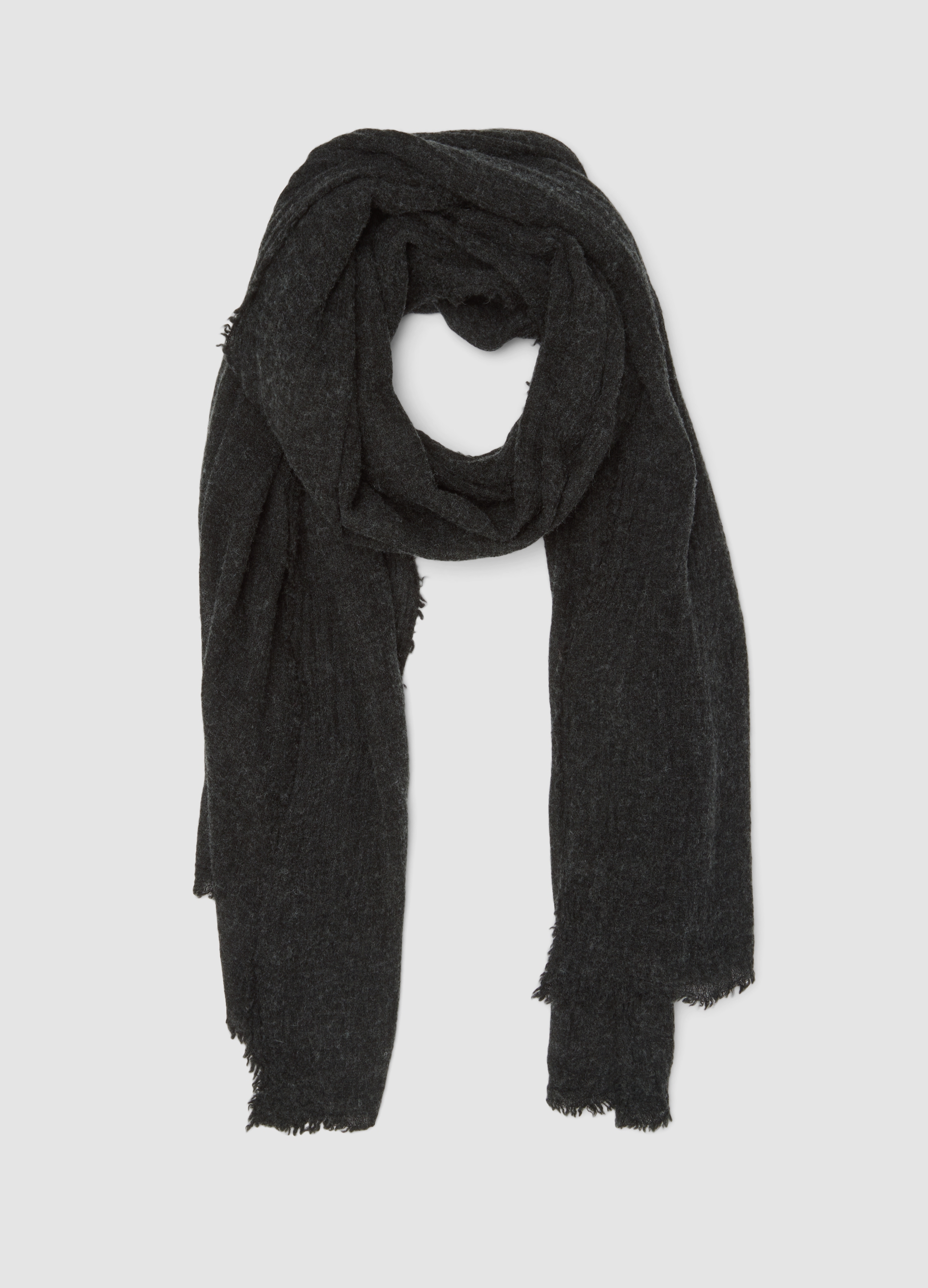 LES COPAINS, Sciarpa Nera In Misto Lana Con Bordi Sfrangiati, Donna, Nero, Taglia: ONE SIZE