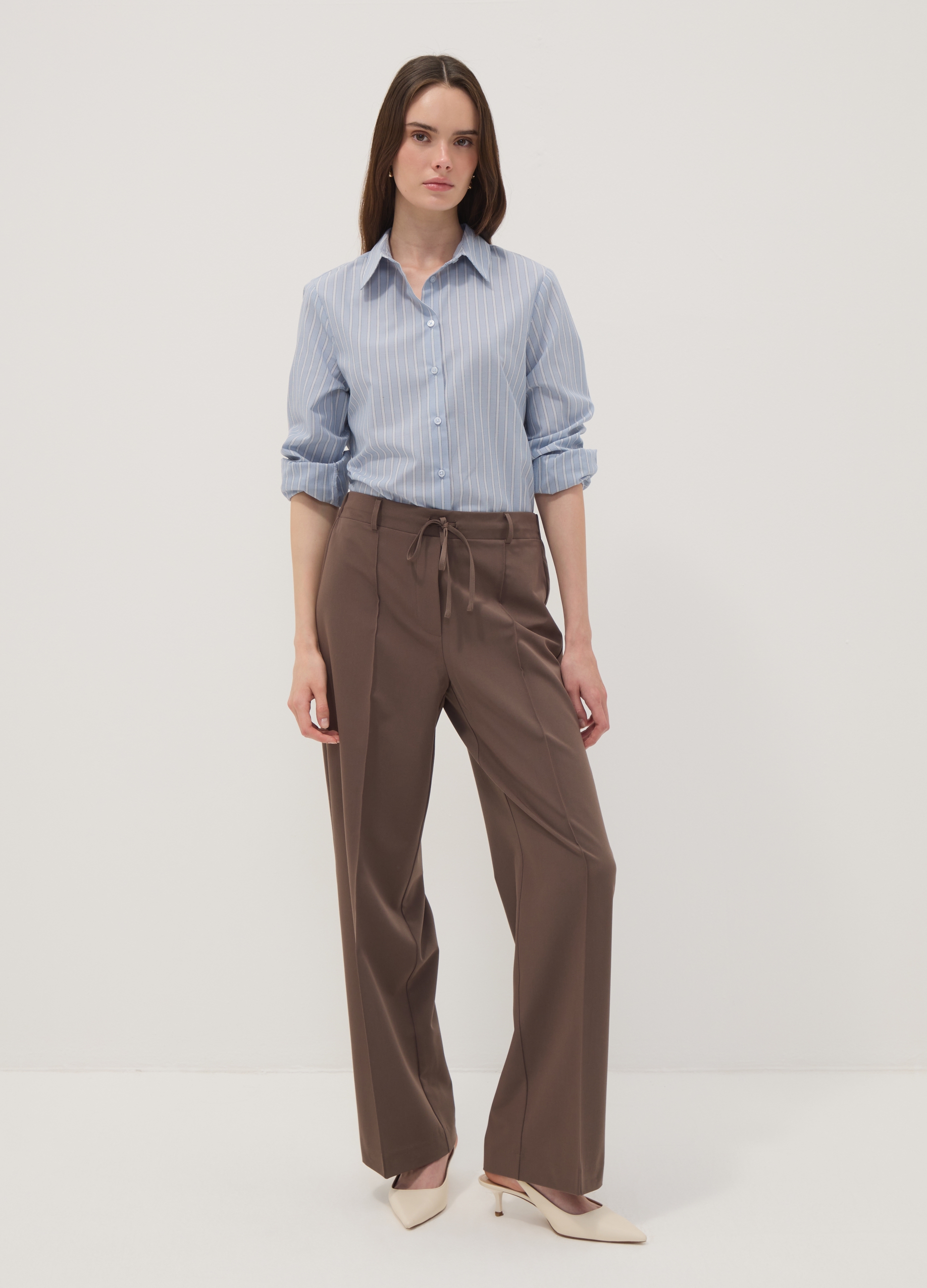 OVS, Pantaloni Marroni In Viscosa Elasticizzata Straight Fit, Donna, Marrone, Taglia: XL