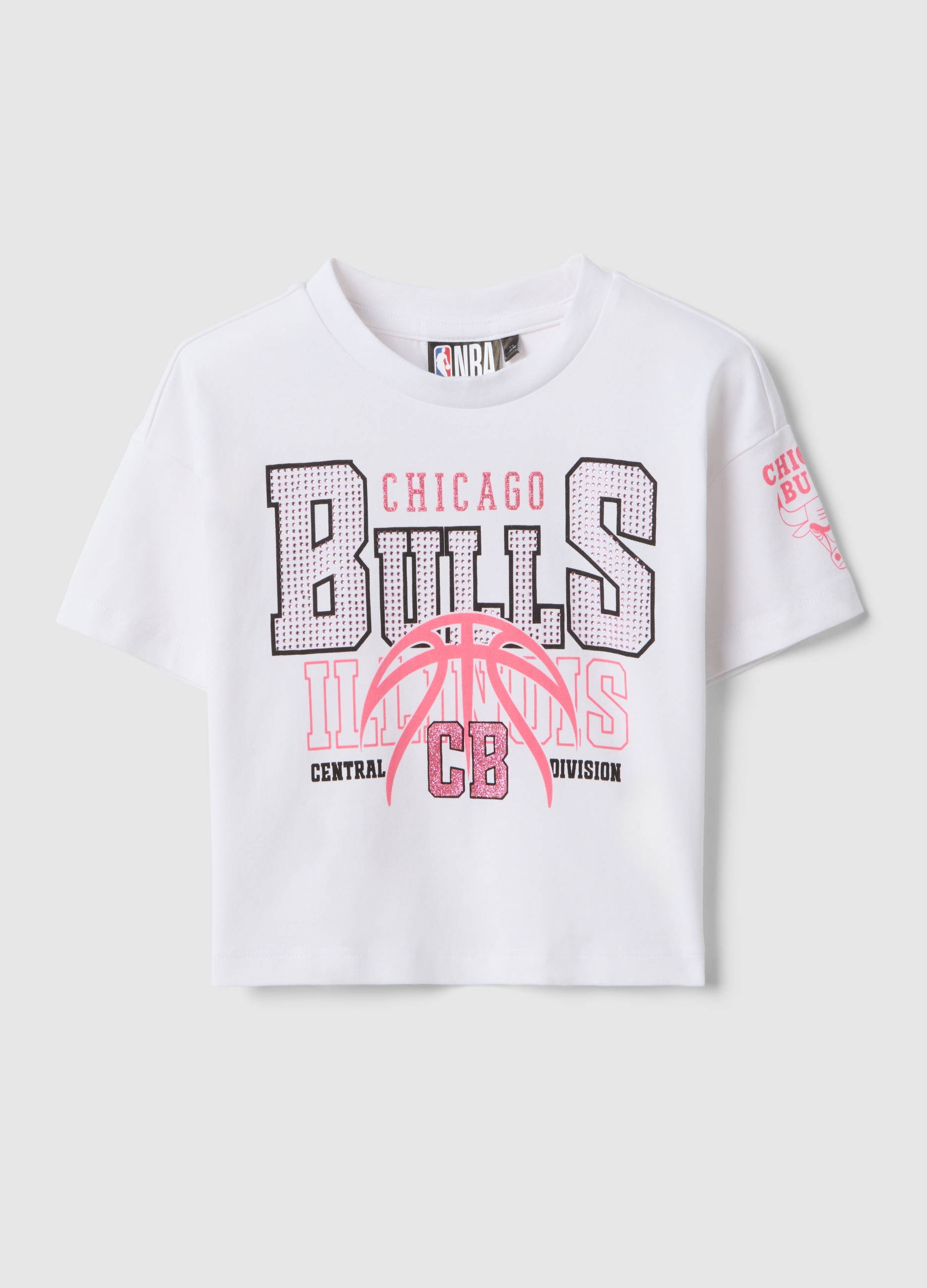 NBA, T-shirt In Cotone Elasticizzato Bianca Da Bambina Boxy Fit Chicago, Niña, Blanco óptico, Talla: 8-9