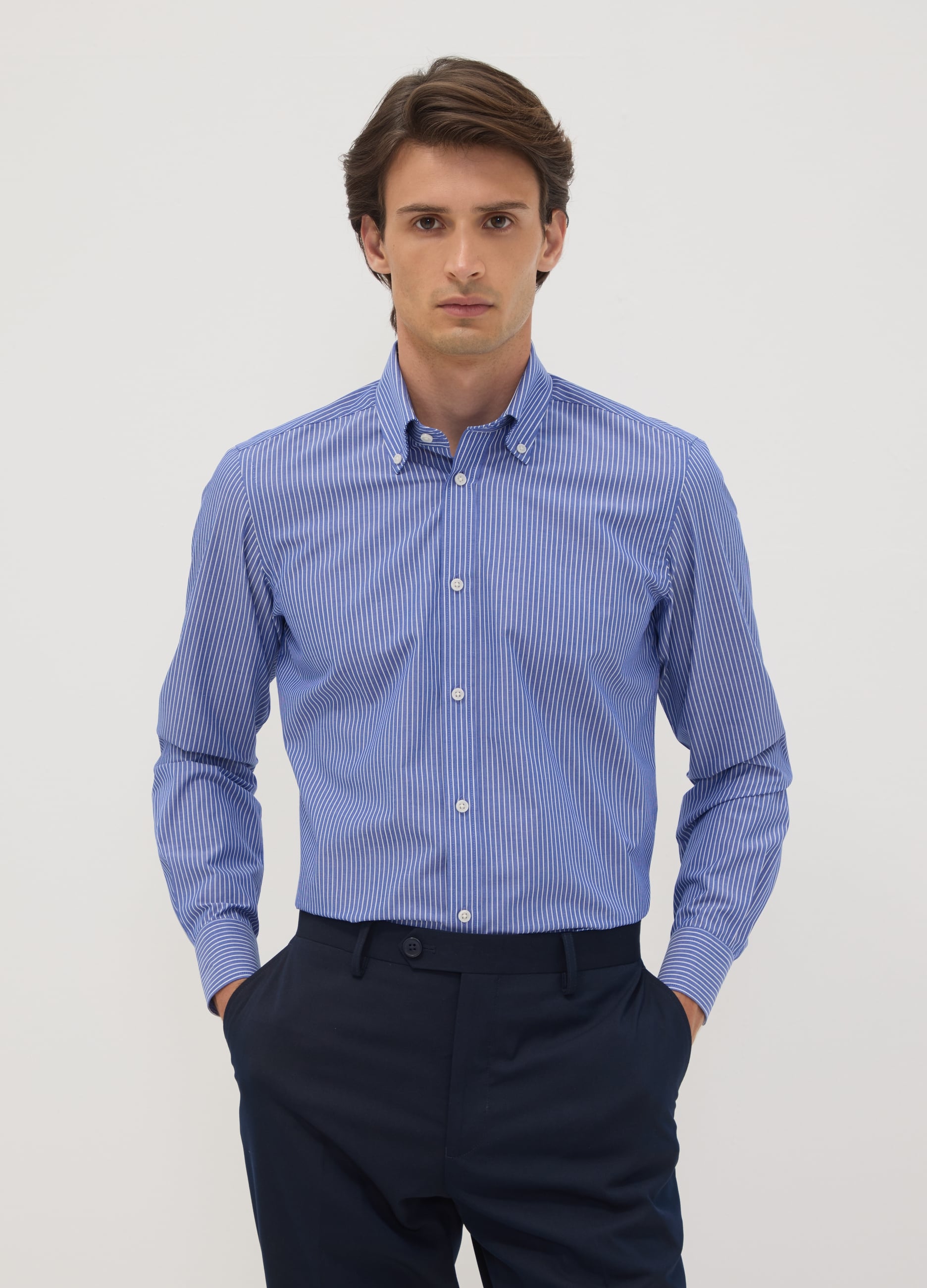 OVS, Camicia Blu In Misto Cotone Con Collo Botton Down Slim Fit Easy Iron, Uomo, Blu, Taglia: 43
