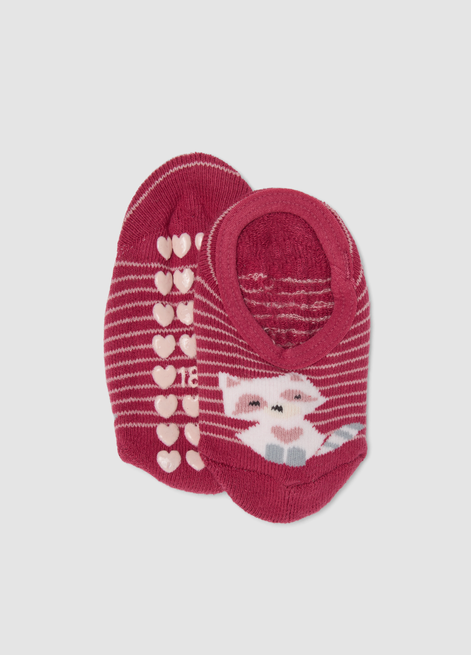 FAGOTTINO, Calze Rosse Antiscivolo In Cotone Organico Elasticizzato Con Gattino, Bambina, Rosso, Taglia: 12-18