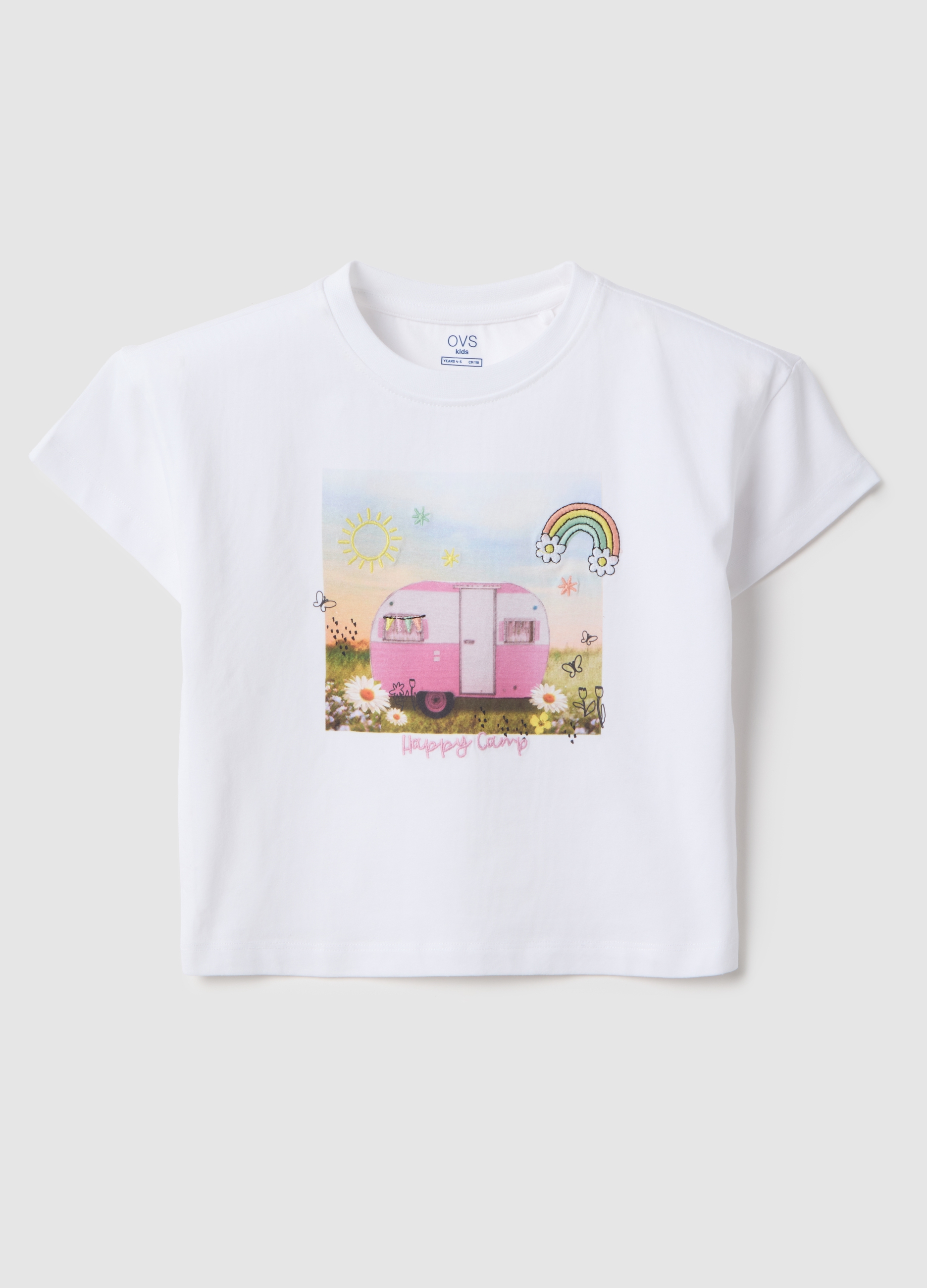 OVS KIDS, Camiseta Blanca De Niña En Algodón Elástico, Ajuste Regular Con Estampado, Niña, Blanco óptico, Talla: 4-5