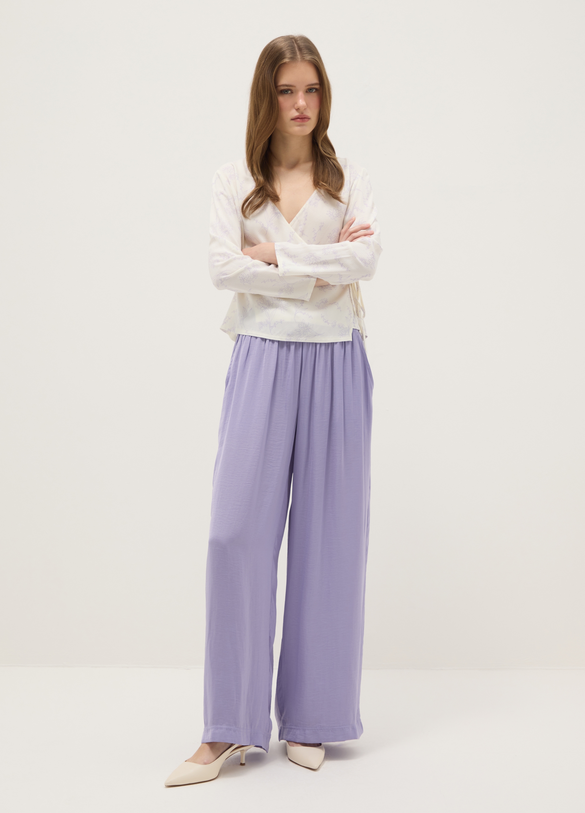 Pantalones Morados En Algodón Puro Corte Regular, Mujer, Lila, Talla: XXL