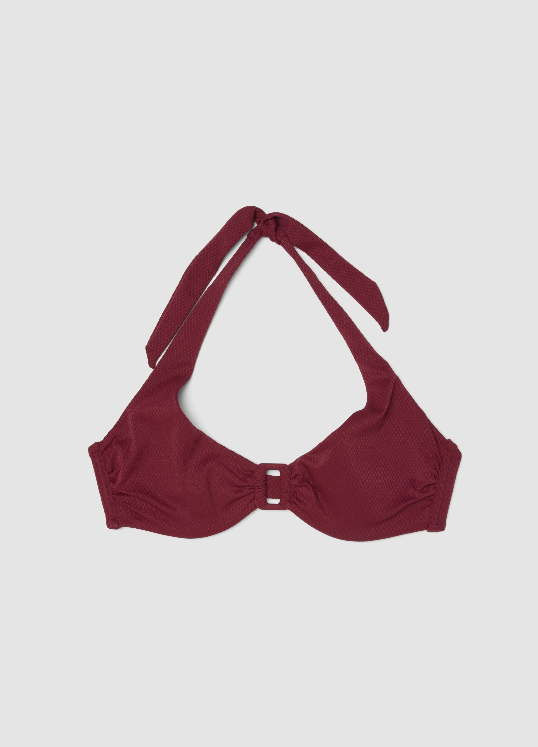 Top De Bikini Triangular Rojo Elástico Con Hebilla Central, Mujer, Rojo Oscuro, Talla: 3