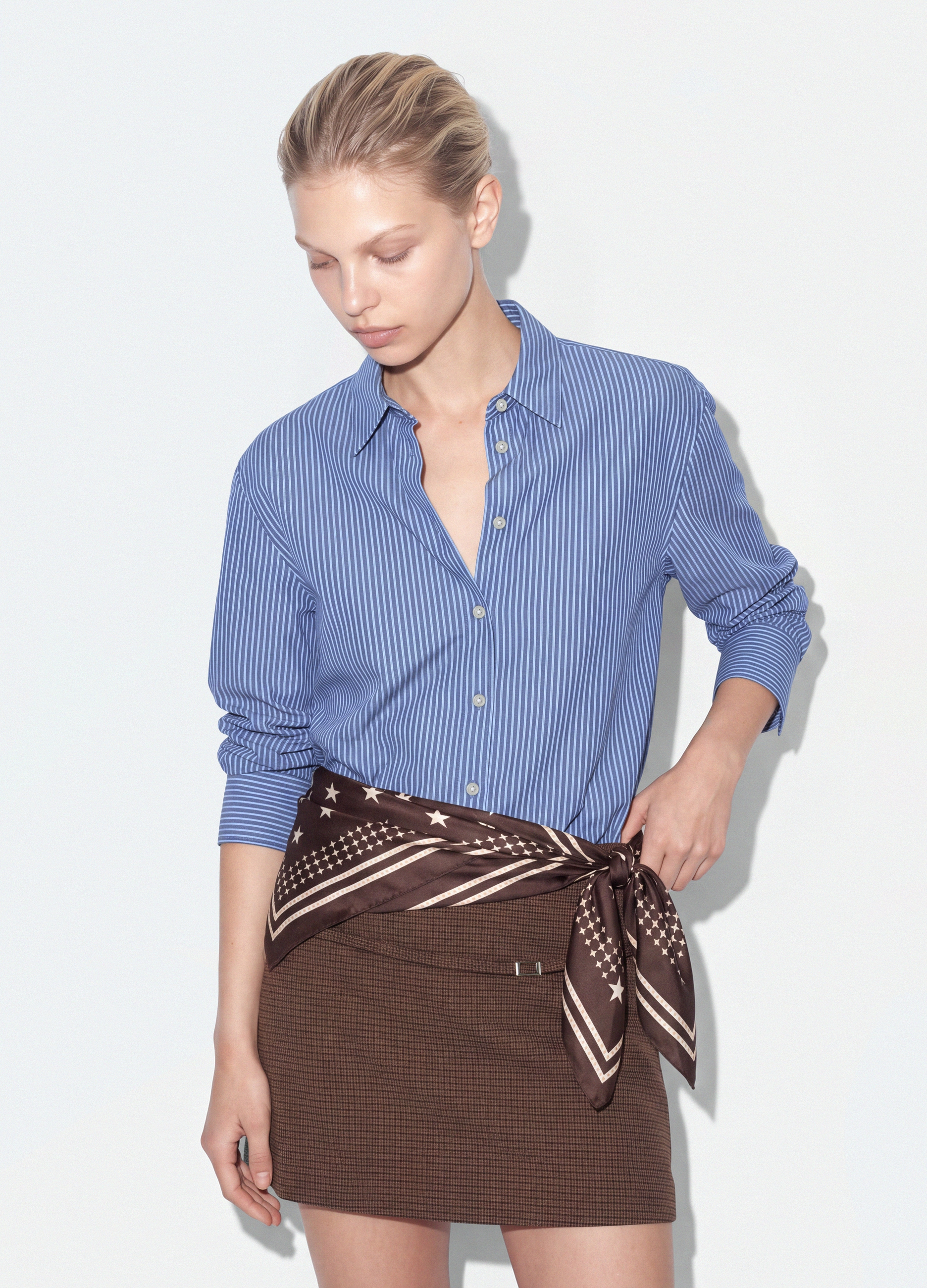 B.ANGEL, Camicia Blu A Righe In Popeline Di Puro Cotone Regular Fit, Donna, Blu, Taglia: XS