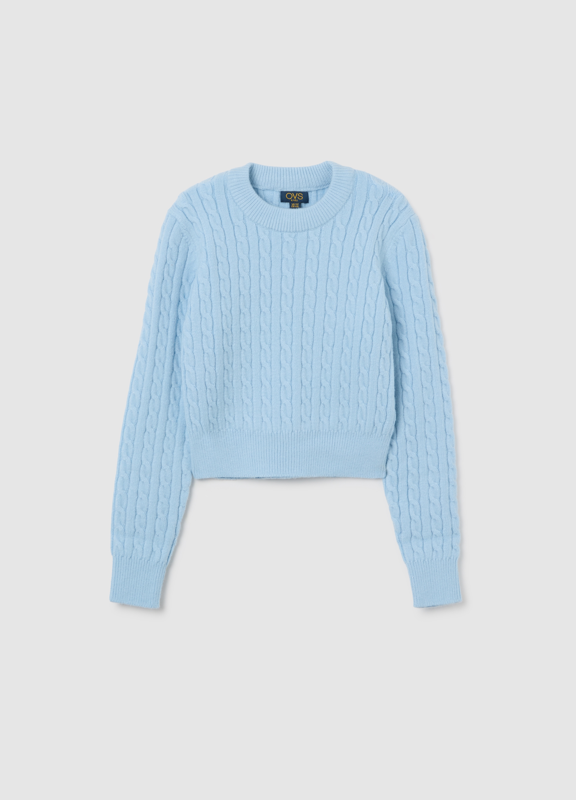 OVS KIDS, Jersey Azul De Cuello Redondo Para Niña Con Patrón De Trenza, Corte Regular, Niña, Azul claro, Talla: 13-14