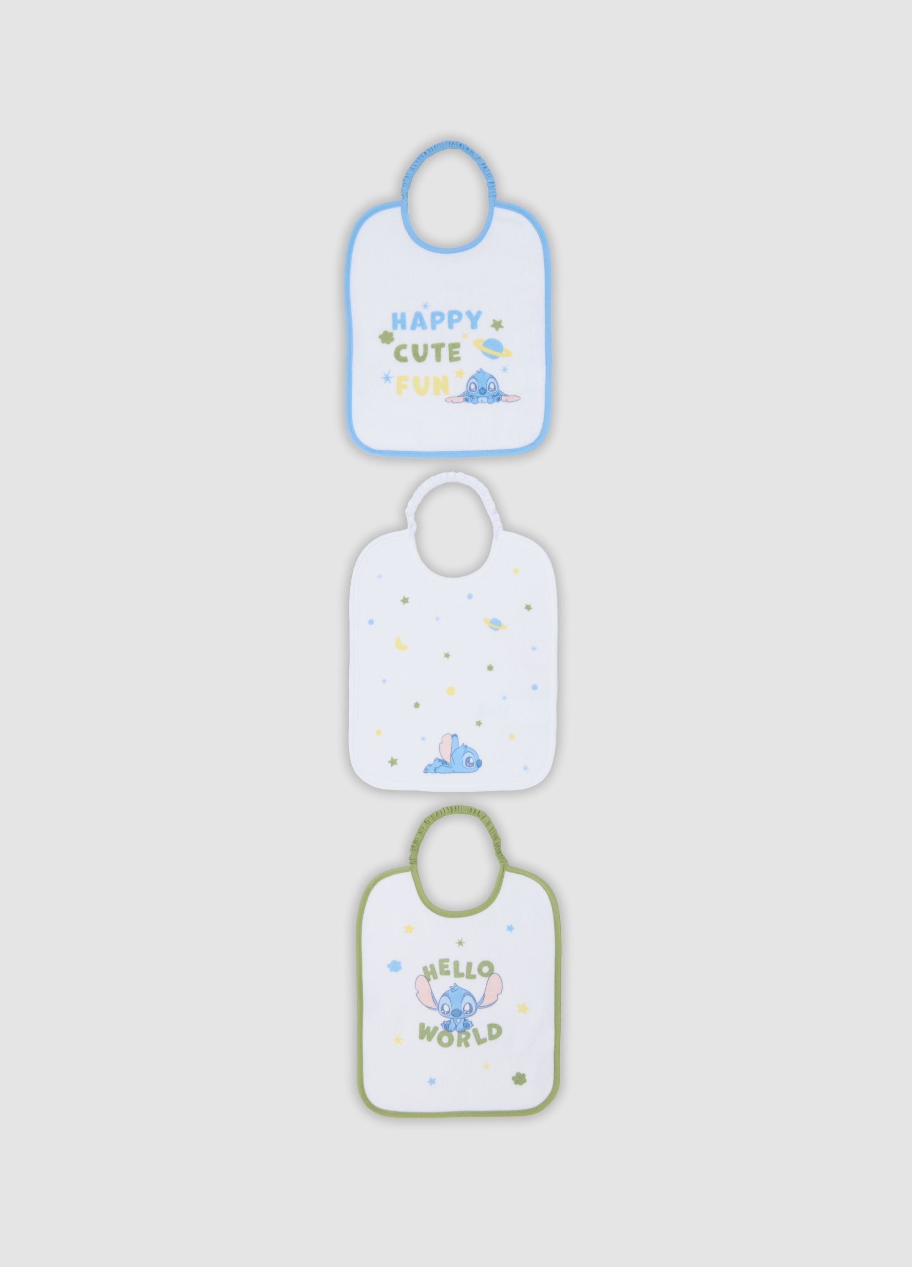 FAGOTTINO, Tripack Di Bavaglini Bianchi In Misto Cotone Organico Con Stampe Lilo & Stitch, Neonato, Bianco, Taglia: T.U.