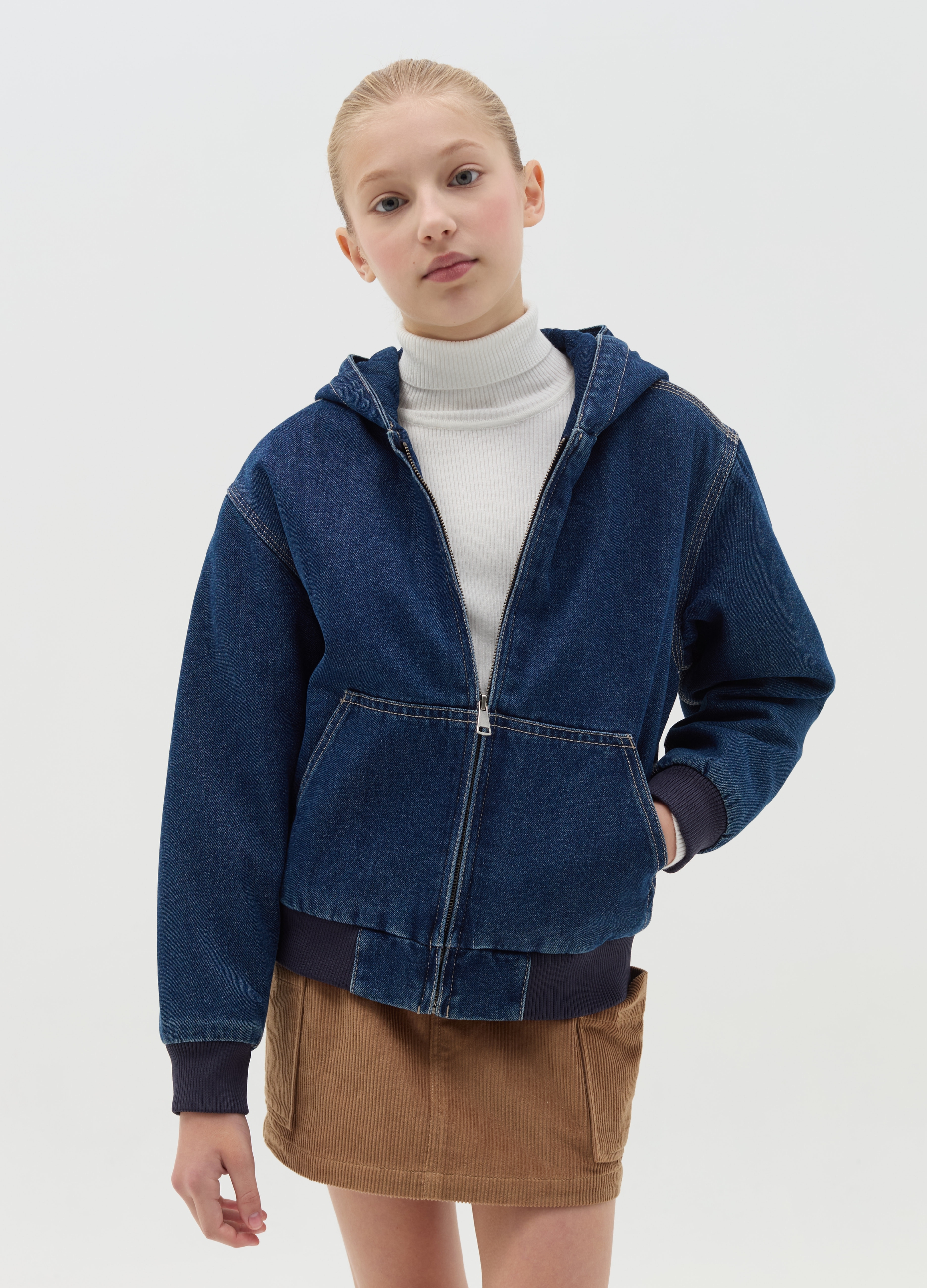 OVS KIDS, Giacca In Denim Con Cappuccio, Bambina, Denim, Taglia: 12-13