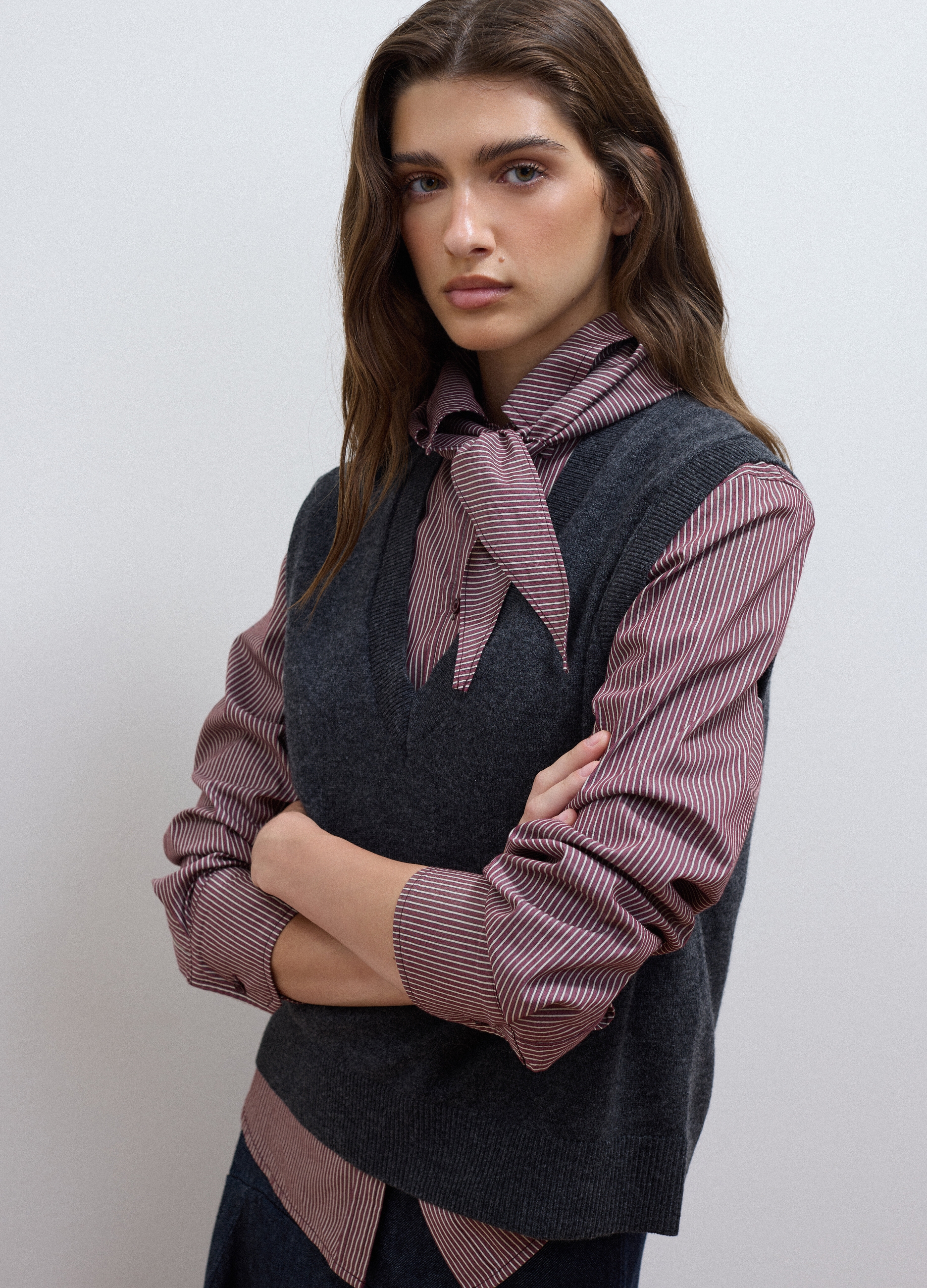 LES COPAINS, Gilet Grigio In Pura Lana Con Scollo Profondo A V, Donna, Grigio, Taglia: XS