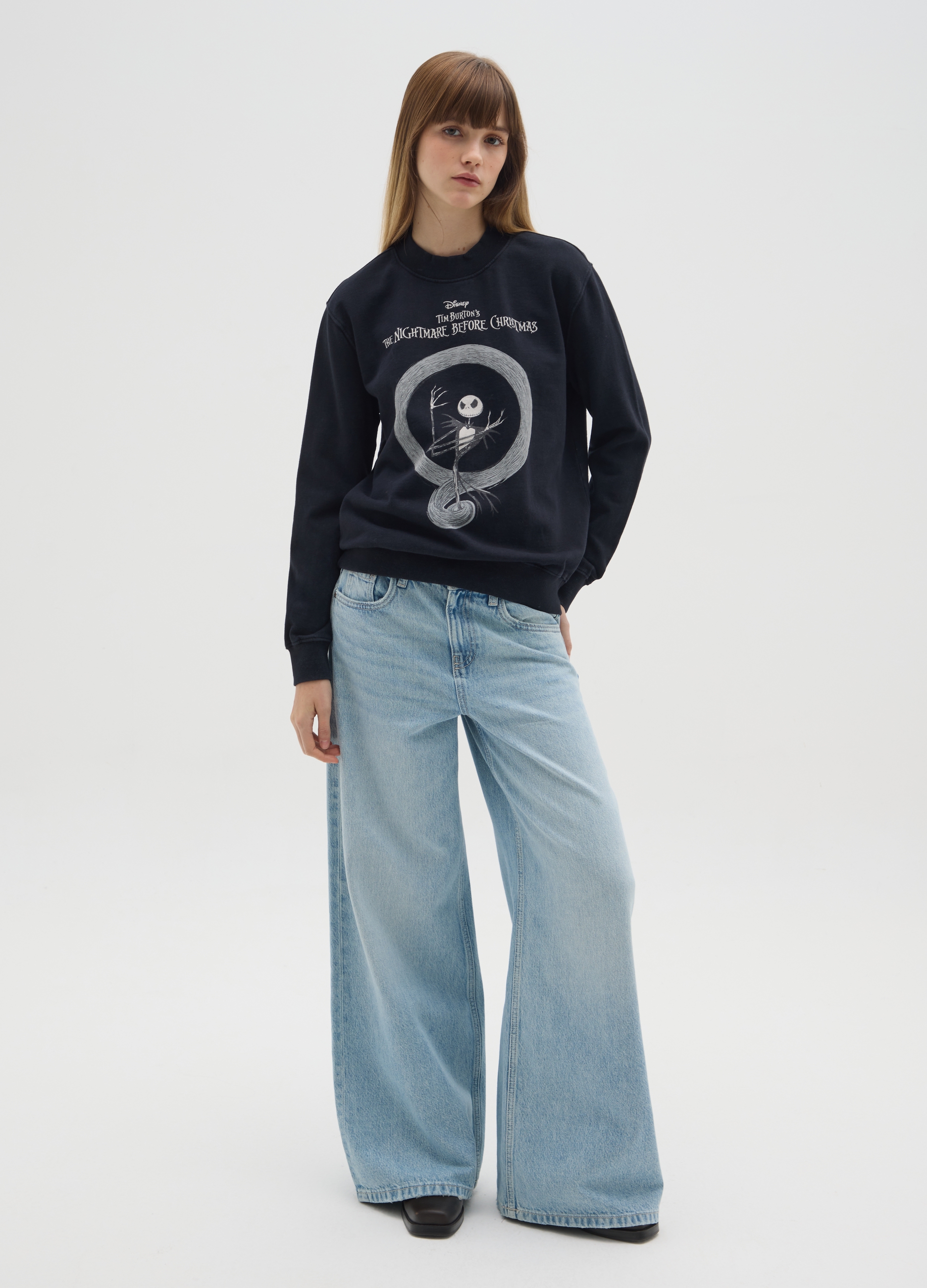 OVS, Felpa In Puro Cotone Nera Regular Fit Con Stampa, Donna, Nero, Taglia: M