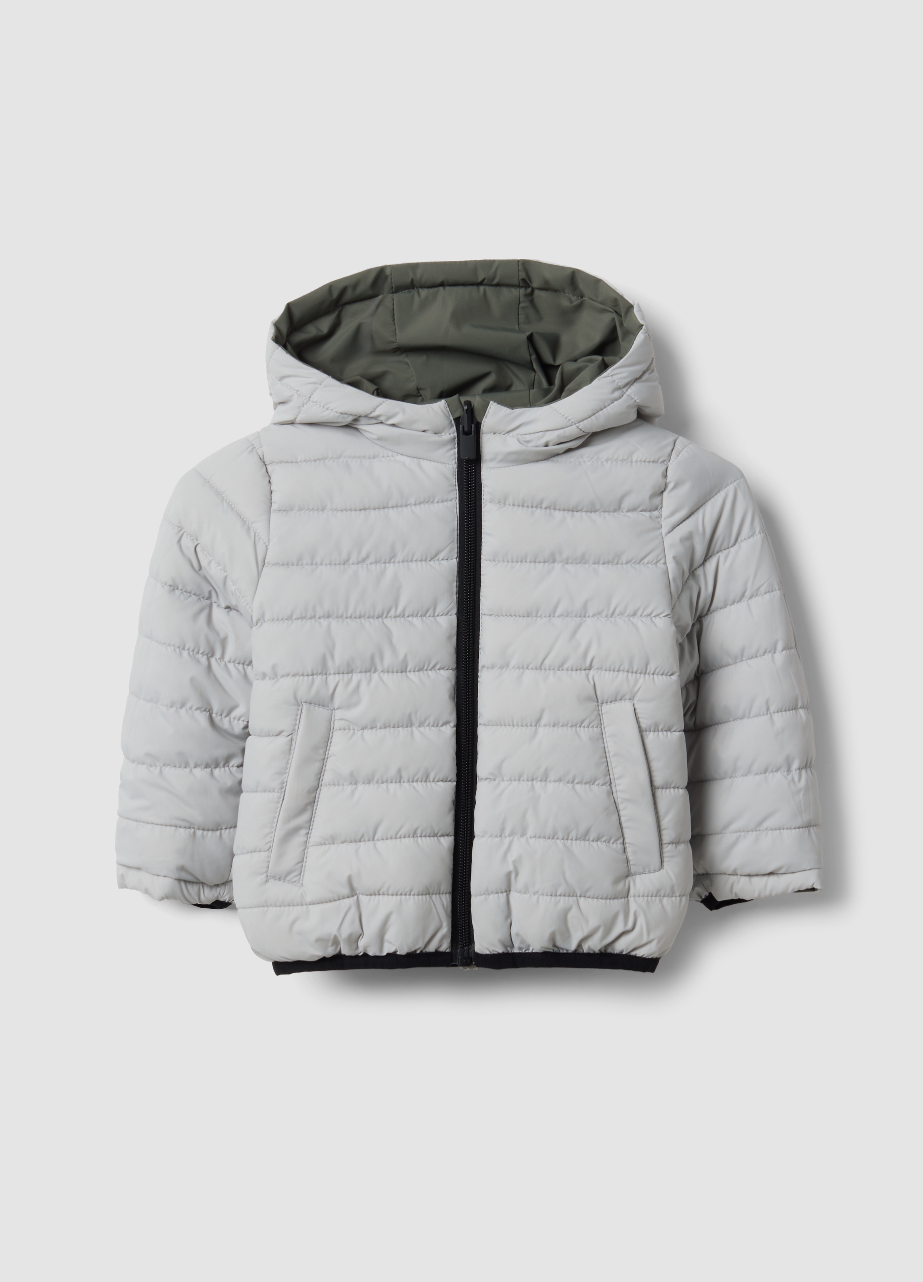 FAGOTTINO, Giacca Ultralight Reversibile Grigia Con Cappuccio E Zip Per Bimbo, Bambino, Grigio, Taglia: 18-24