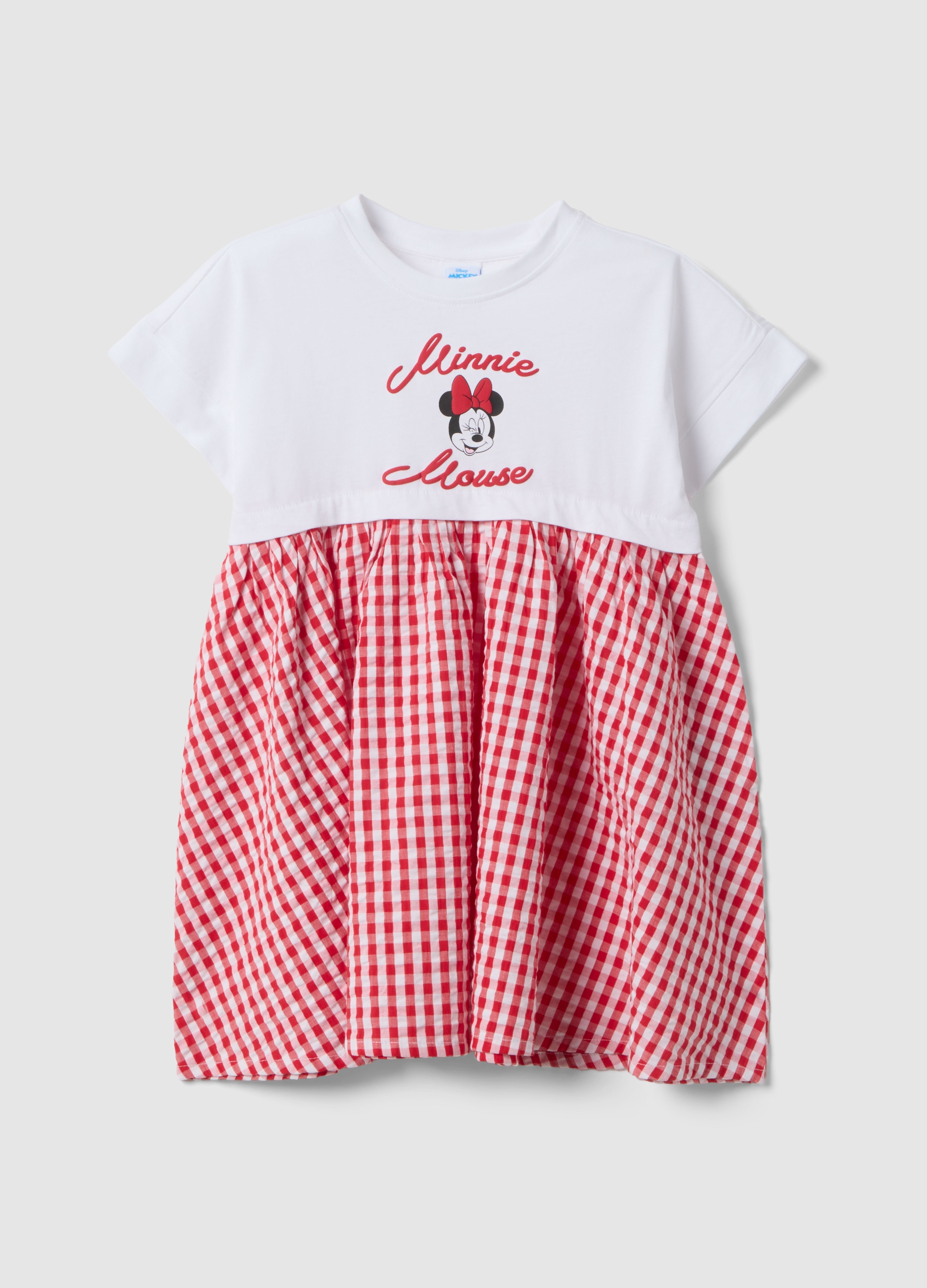 DISNEY, Vestido Multicolor De Algodón Puro Para Niña, Ajuste Regular Con Minnie, Niña, Blanco/rojo, Talla: 5-6
