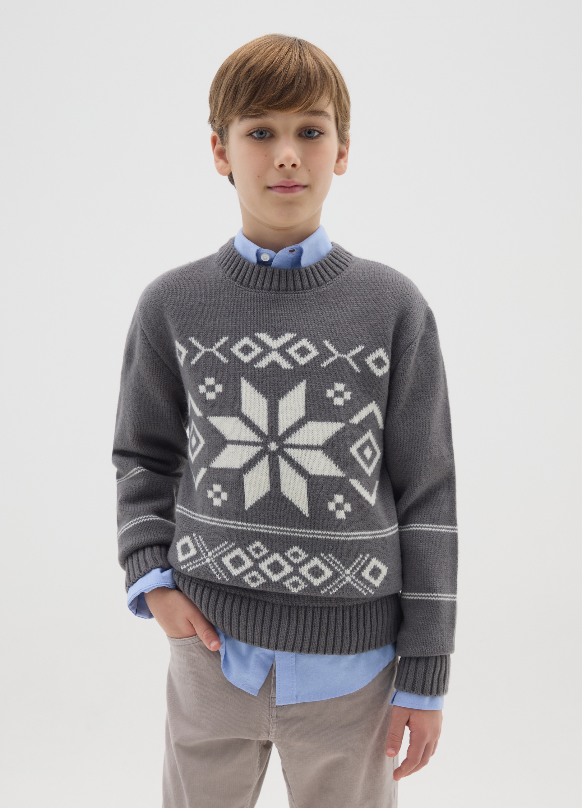 OVS KIDS, Maglione Multicolor Da Ragazzo Regular Fit Con Motivo Jacquard, Bambino, Multicolor, Taglia: 11-12