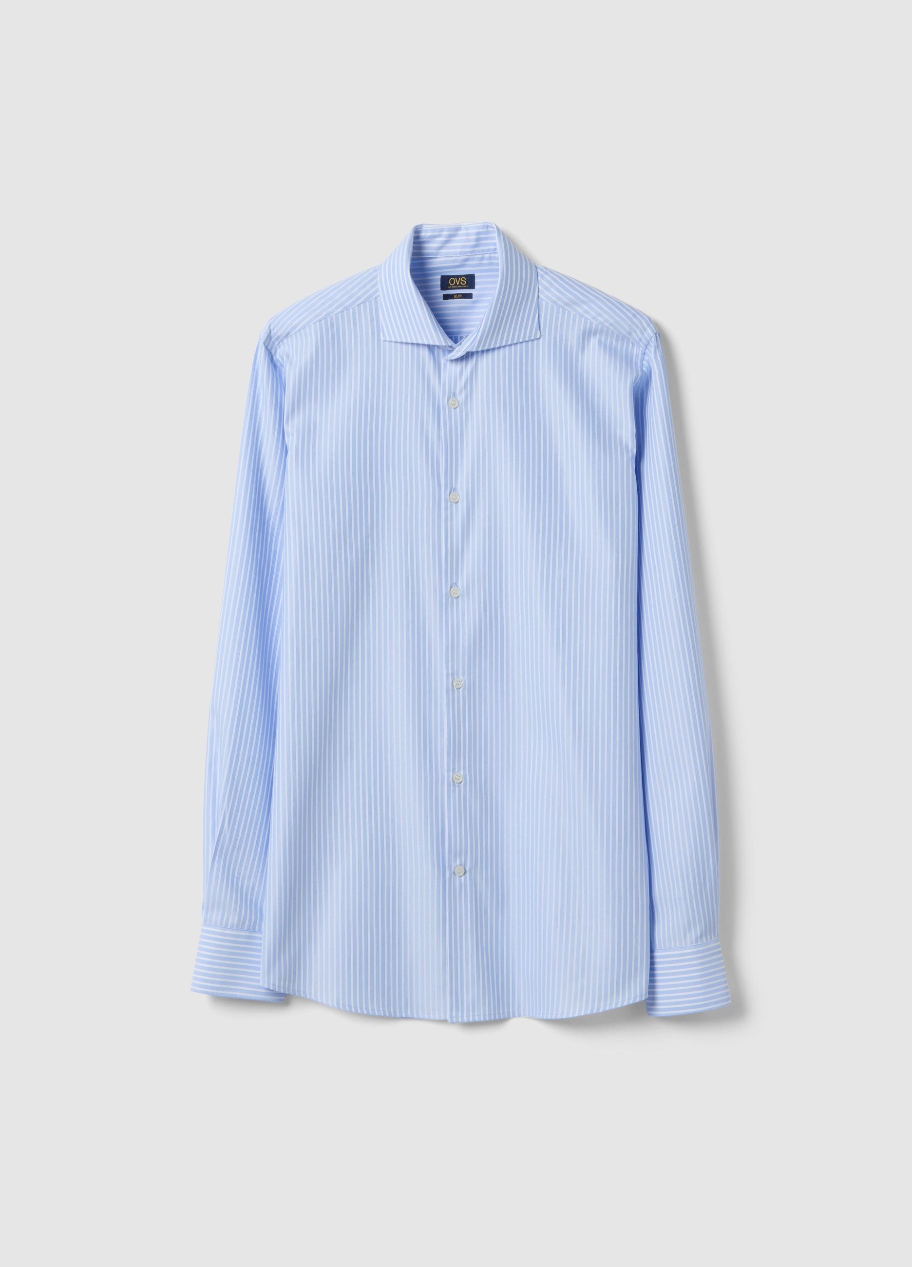 Camicia A Righe Multicolor Slim Fit Con Collo Alla Francese, Hombre, Blanco/azul claro, Talla: 43