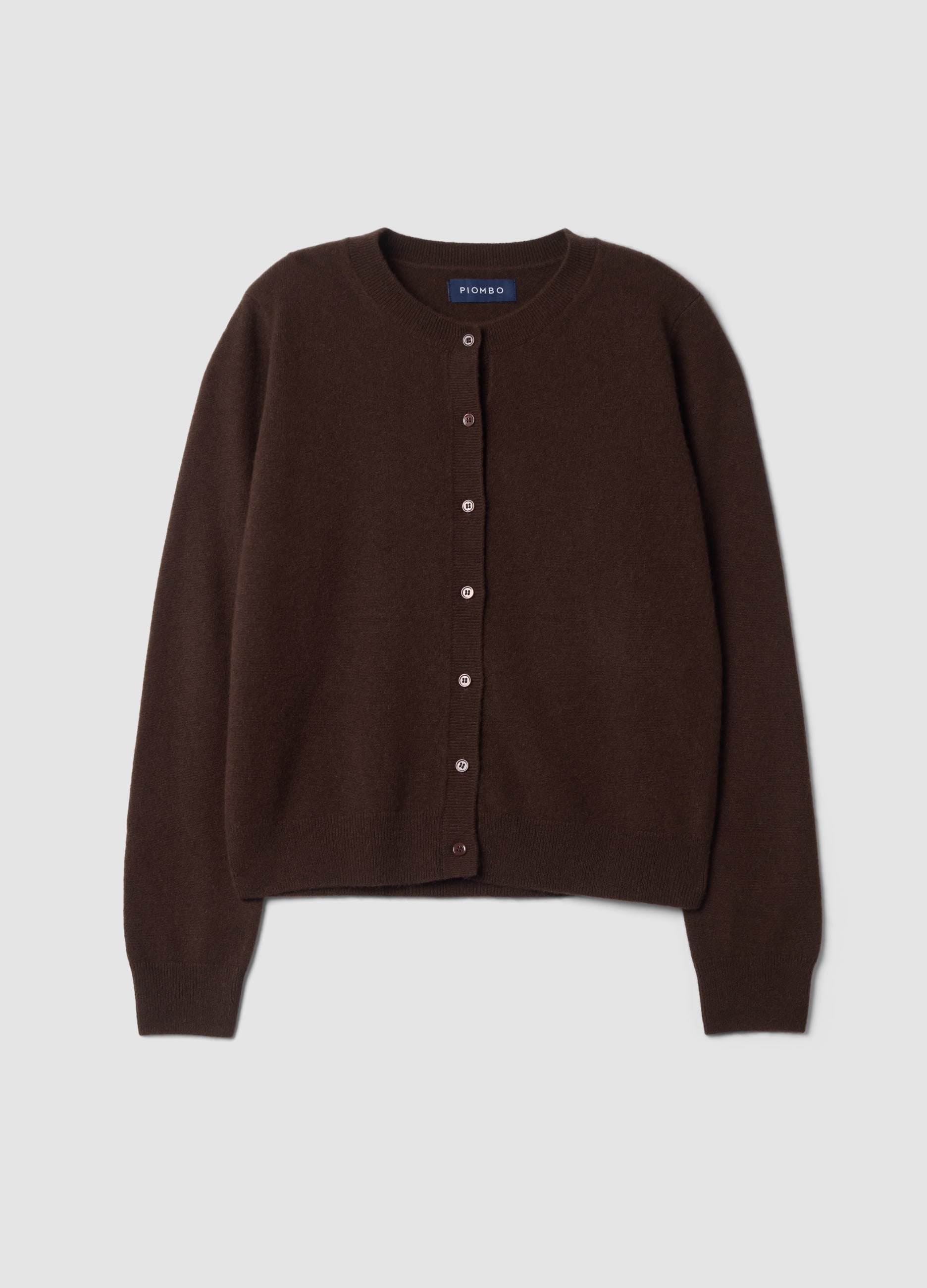 Piombo Contemporary, Cardigan Marrone Girocollo In Puro Cashmere, Donna, Marrone, Taglia: XS