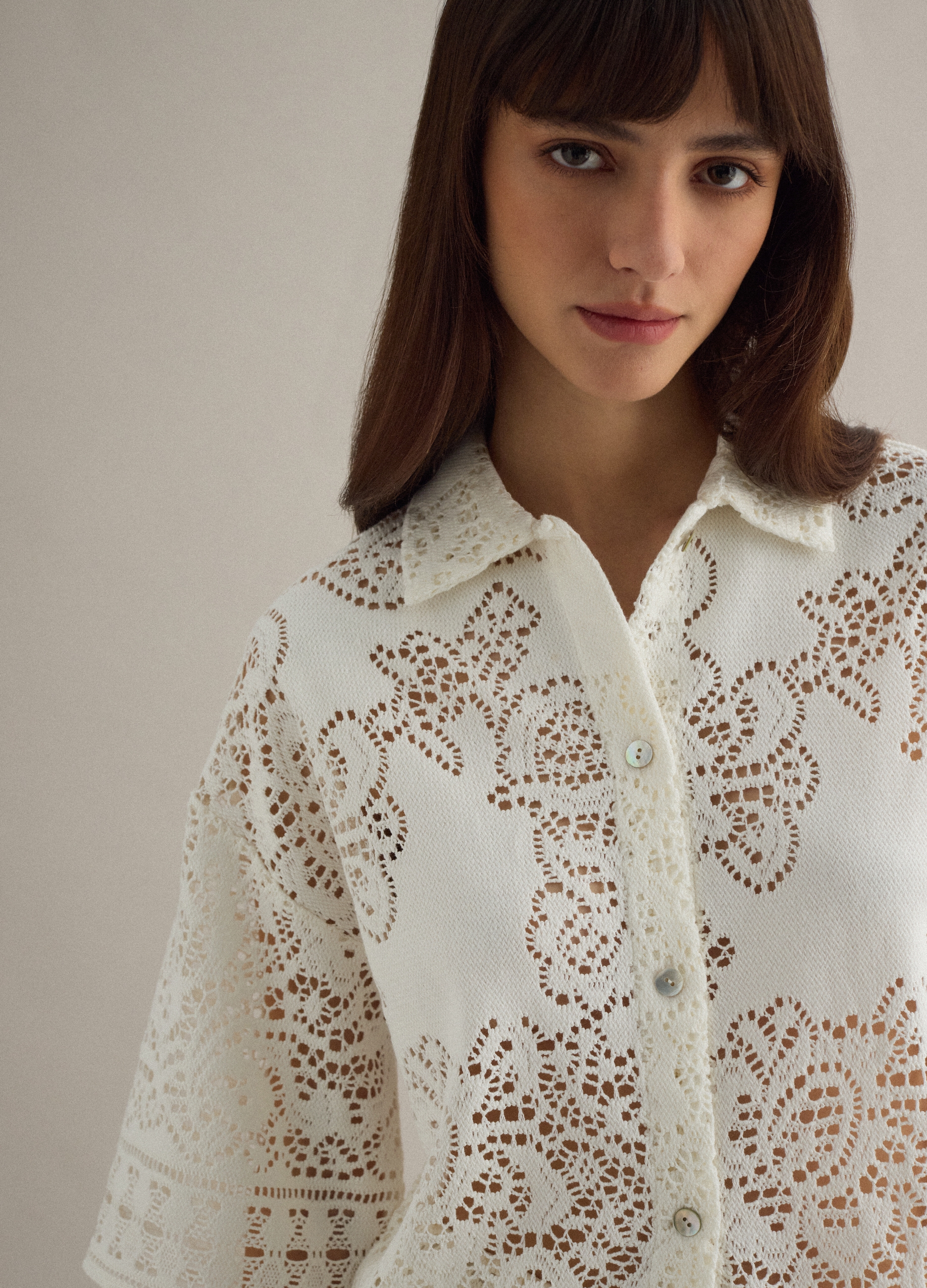 PIOMBO, Polo Blanco En Mezcla De Algodón Regular Fit Con Textura Perforada, Mujer, Blanco roto, Talla: 40