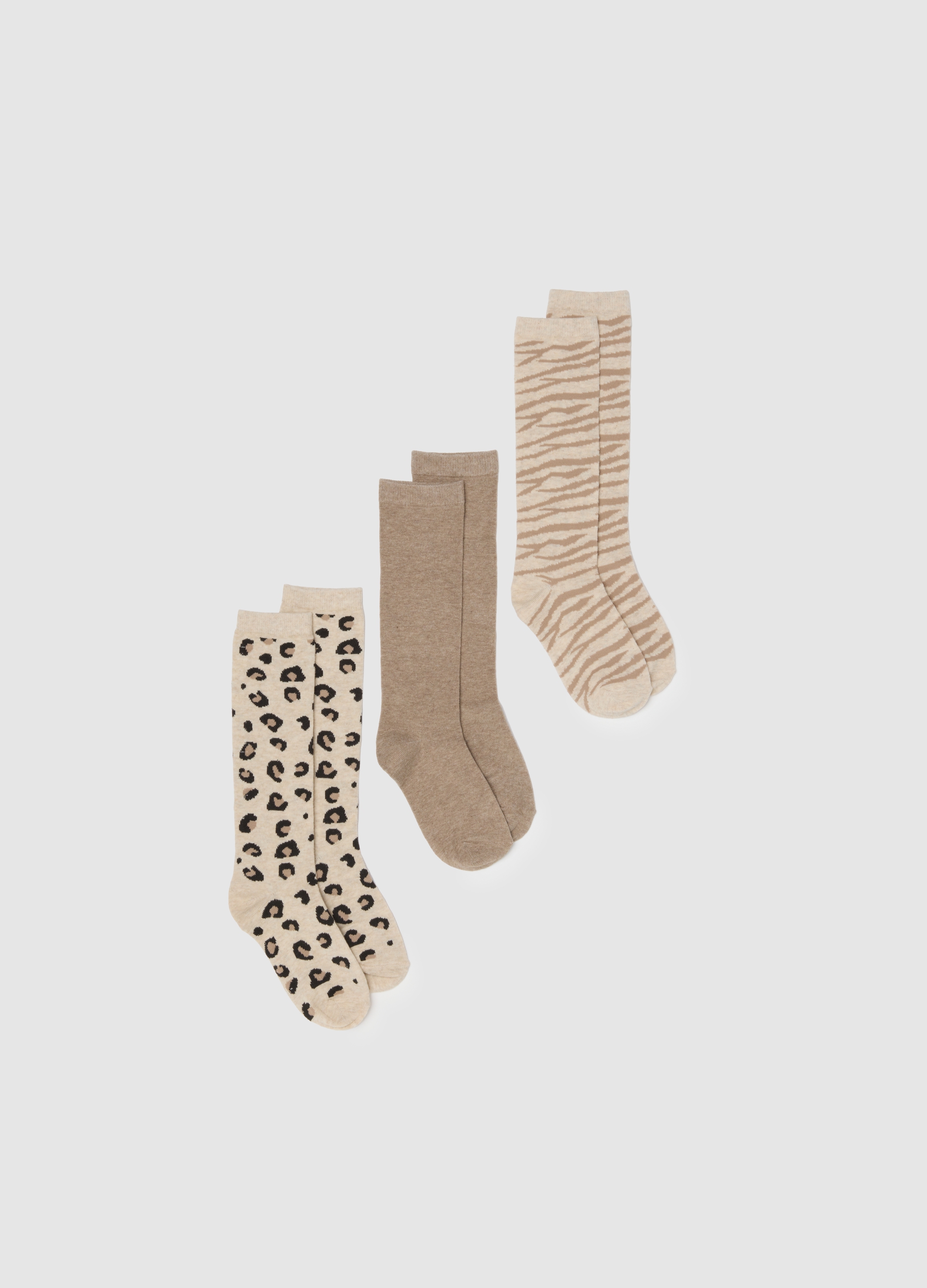 Tripack Calcetines Multicolor Con Estampado Animal Y Colores Lisos, Mujer, Beige, Talla: 39-41