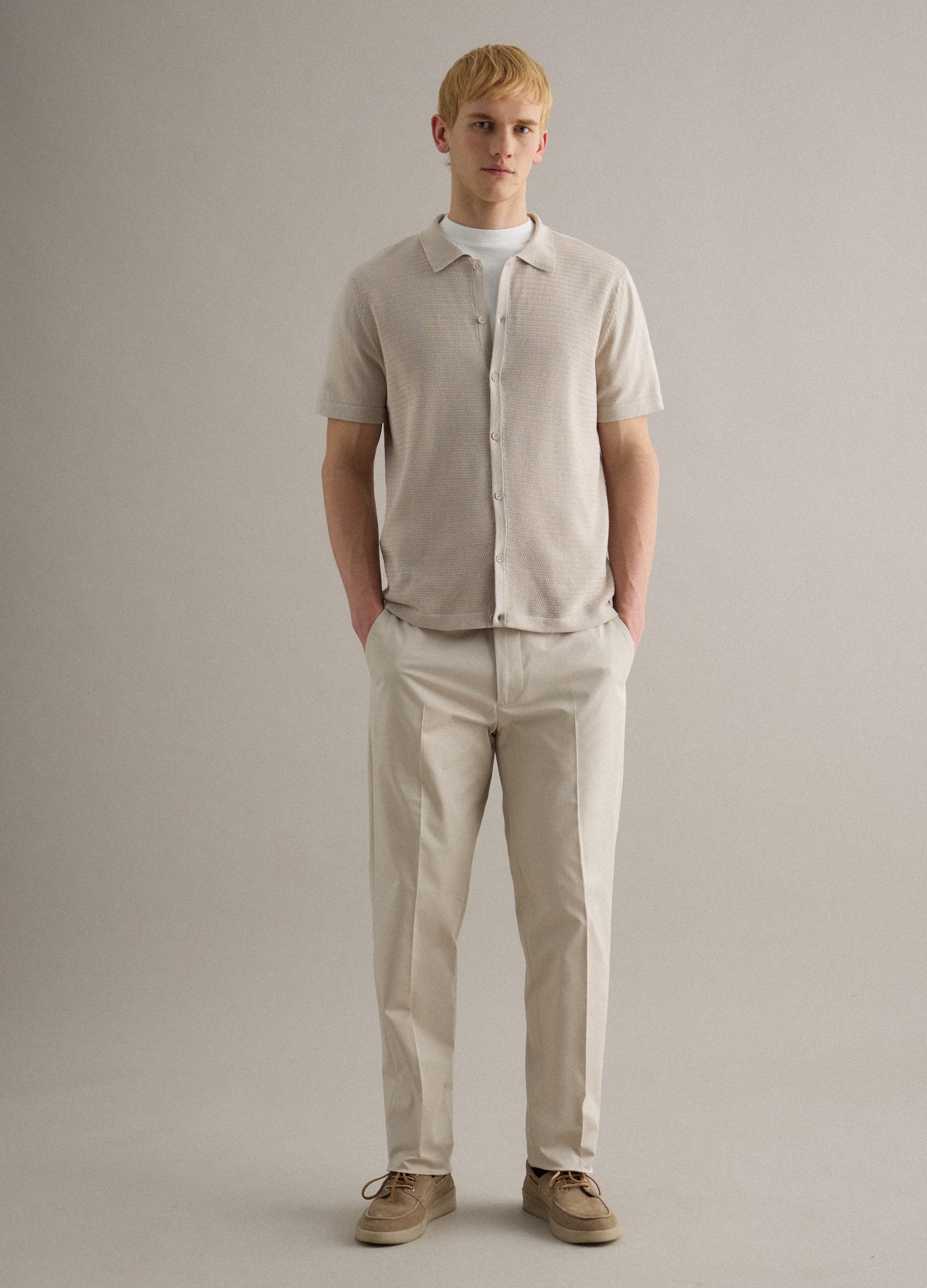 Piombo Contemporary, Pantalones Chino Beige De Algodón Elástico Corte Regular, Hombre, Beige Claro, Talla: 50