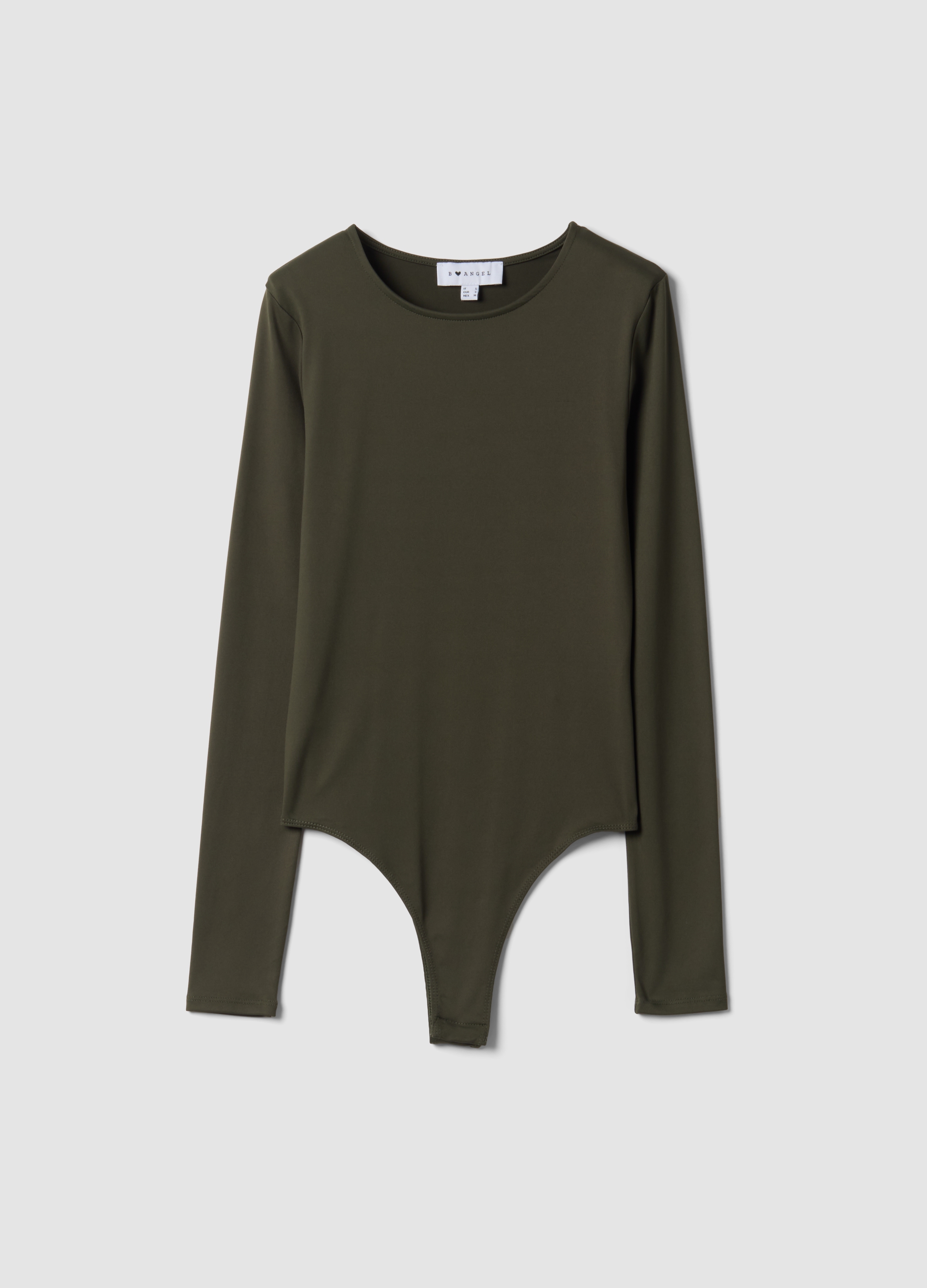B.ANGEL, Body Verde In Tessuto Elasticizzato Con Girocollo Fitted, Donna, Verde, Taglia: M