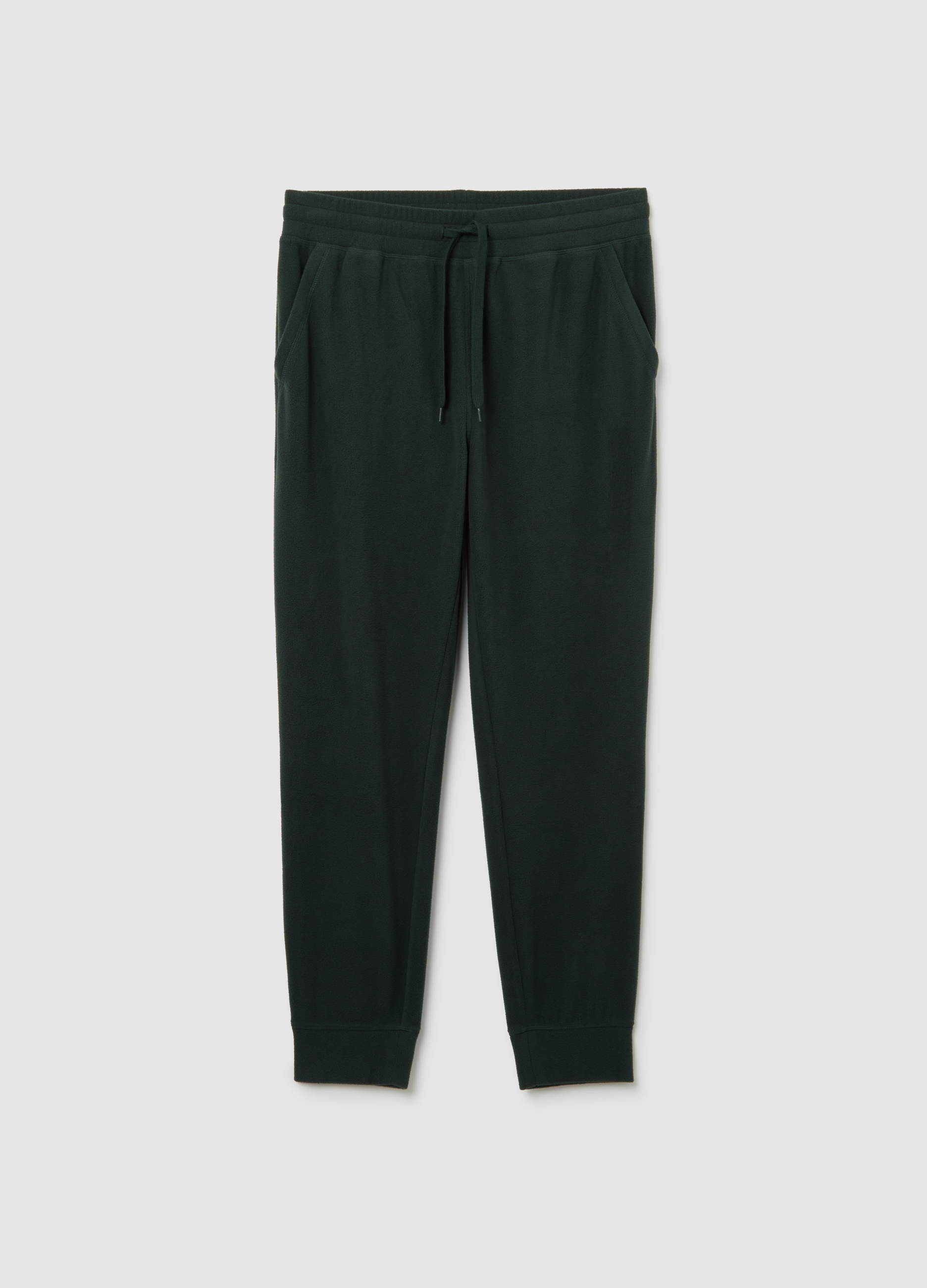 Pantalones De Forro Polar Verde Ajuste Regular Con Cintura Elástica, Hombre, Verde Bandera, Talla: XL