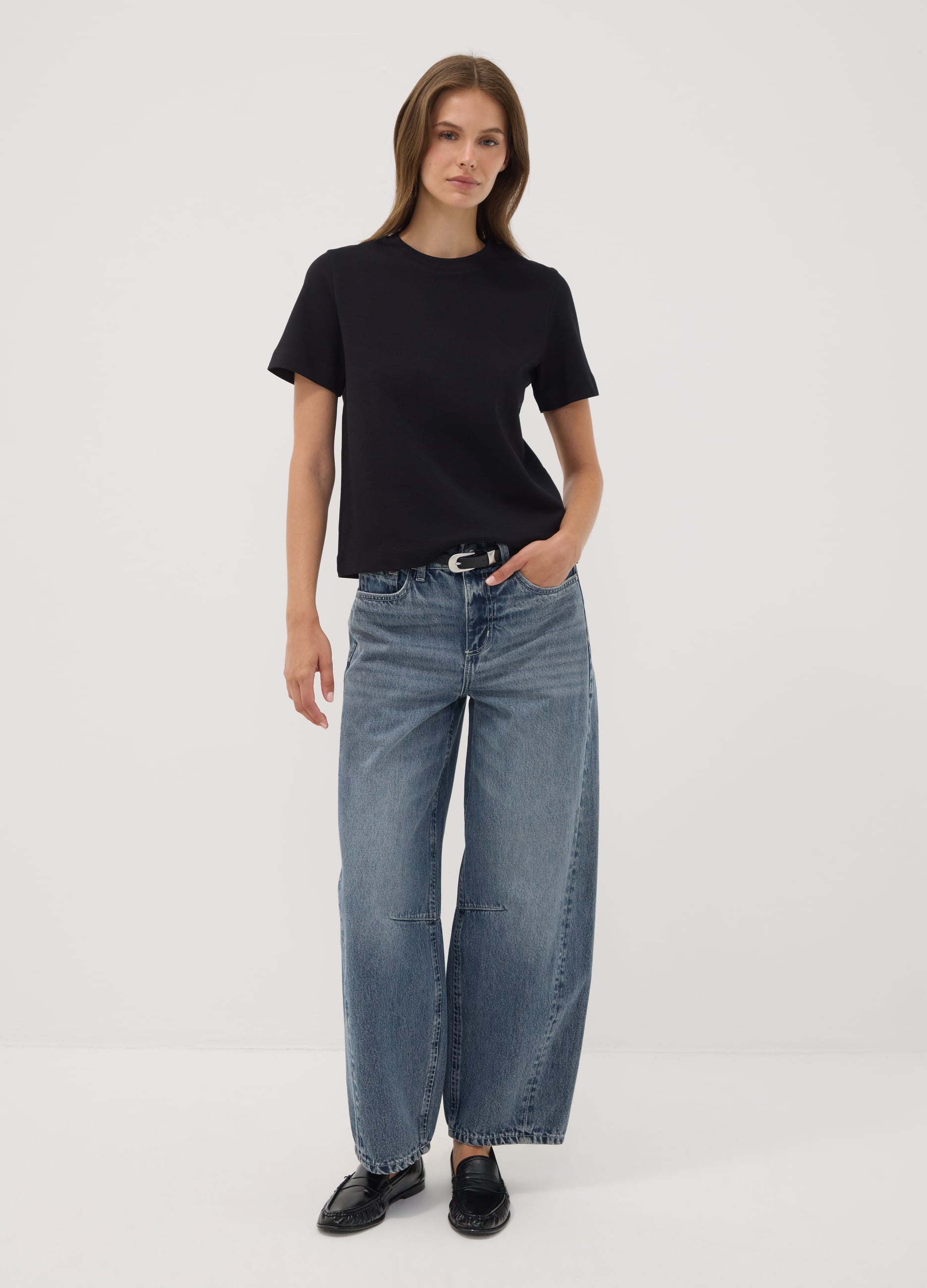 REPUBLIC OF DENIM, Jeans Denim In Puro Cotone Balloon Fit, Donna, Blu, Taglia: 36