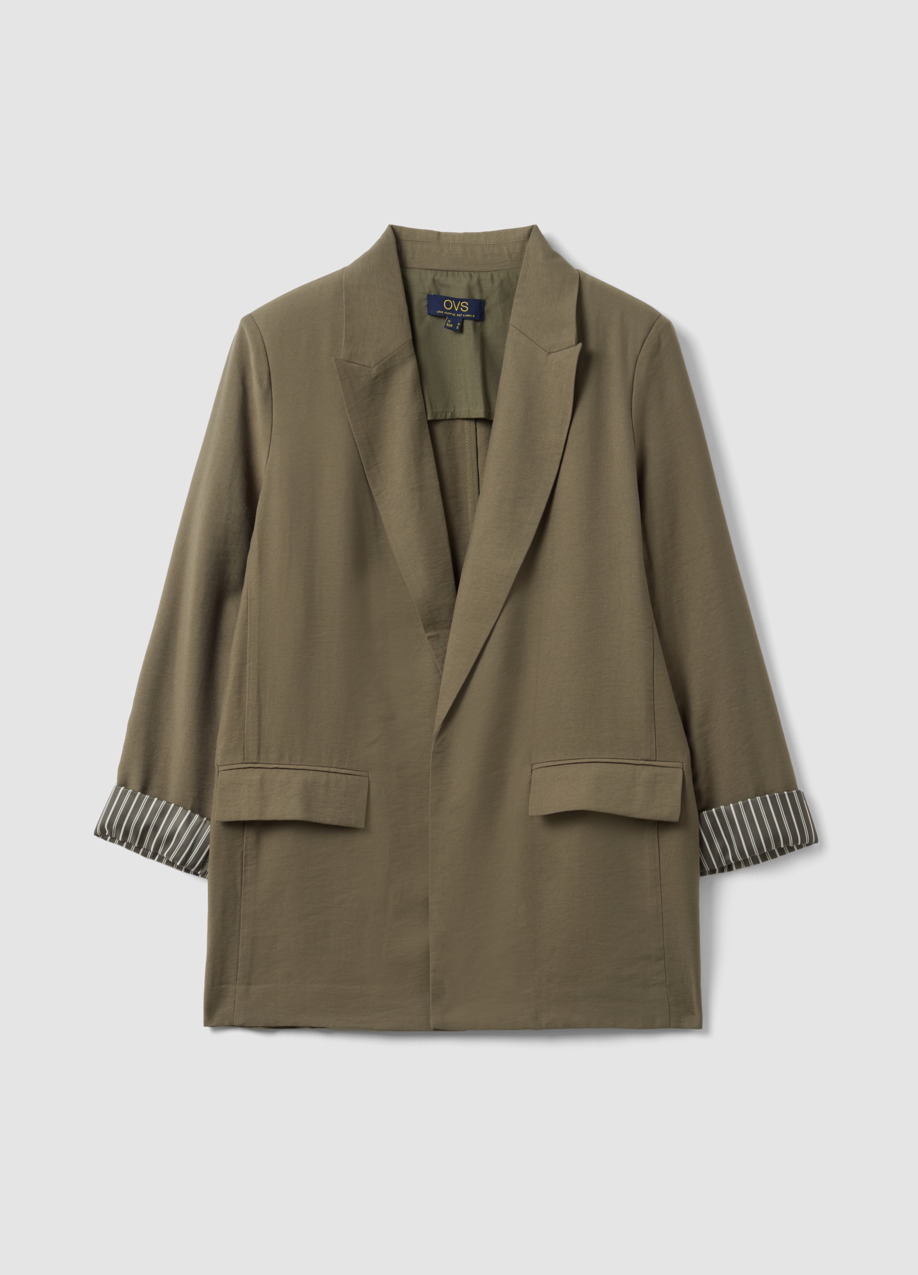 Blazer Verde De Corte Regular En Mezcla De Viscosa Con Puños Rayados, Mujer, Verde militar, Talla: 40