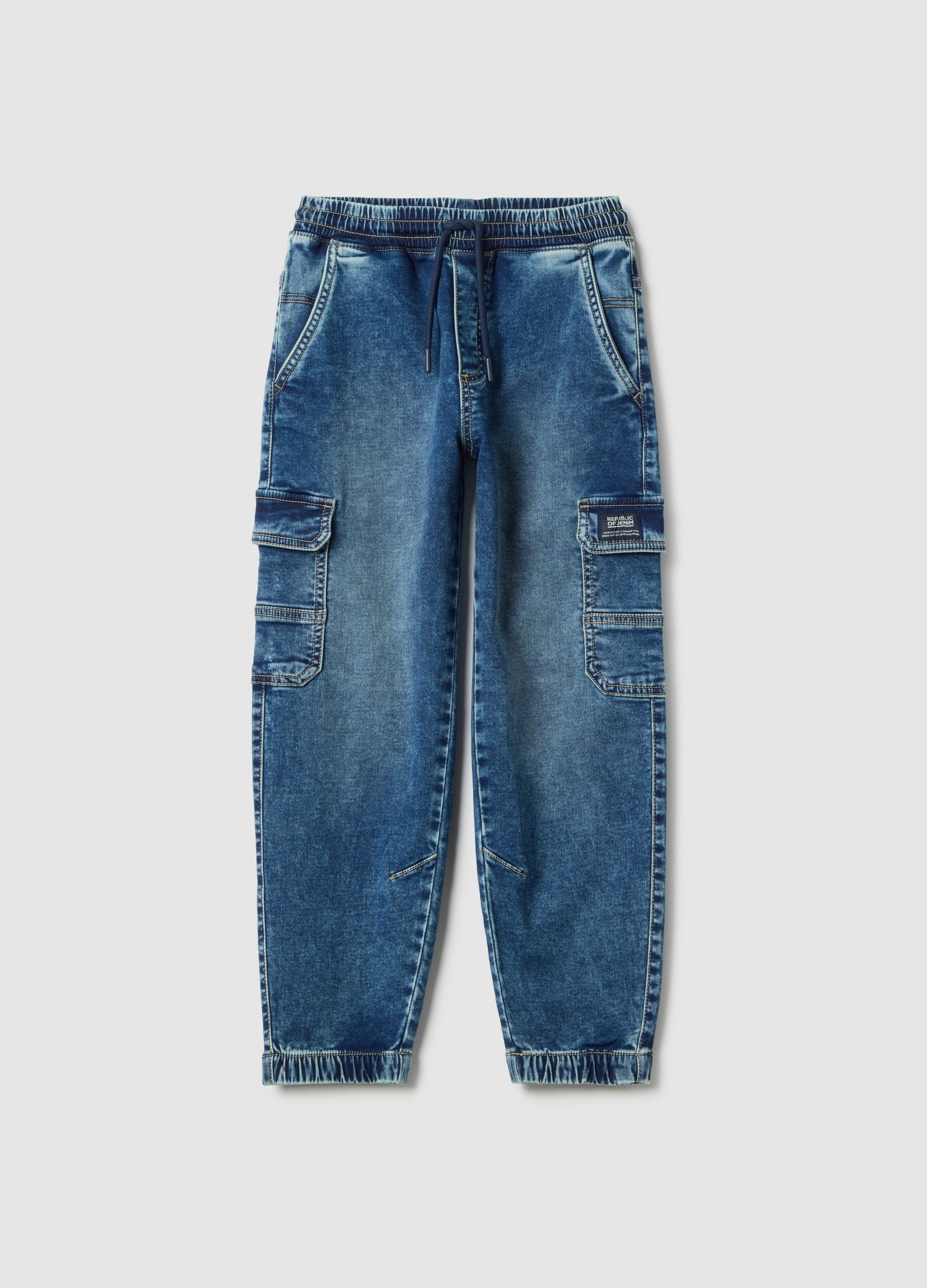 OVS KIDS, Jeans Cargo In Misto Cotone Blu Da Bambino Regular Fit Con Elastico, Blu, Taglia: 3-4