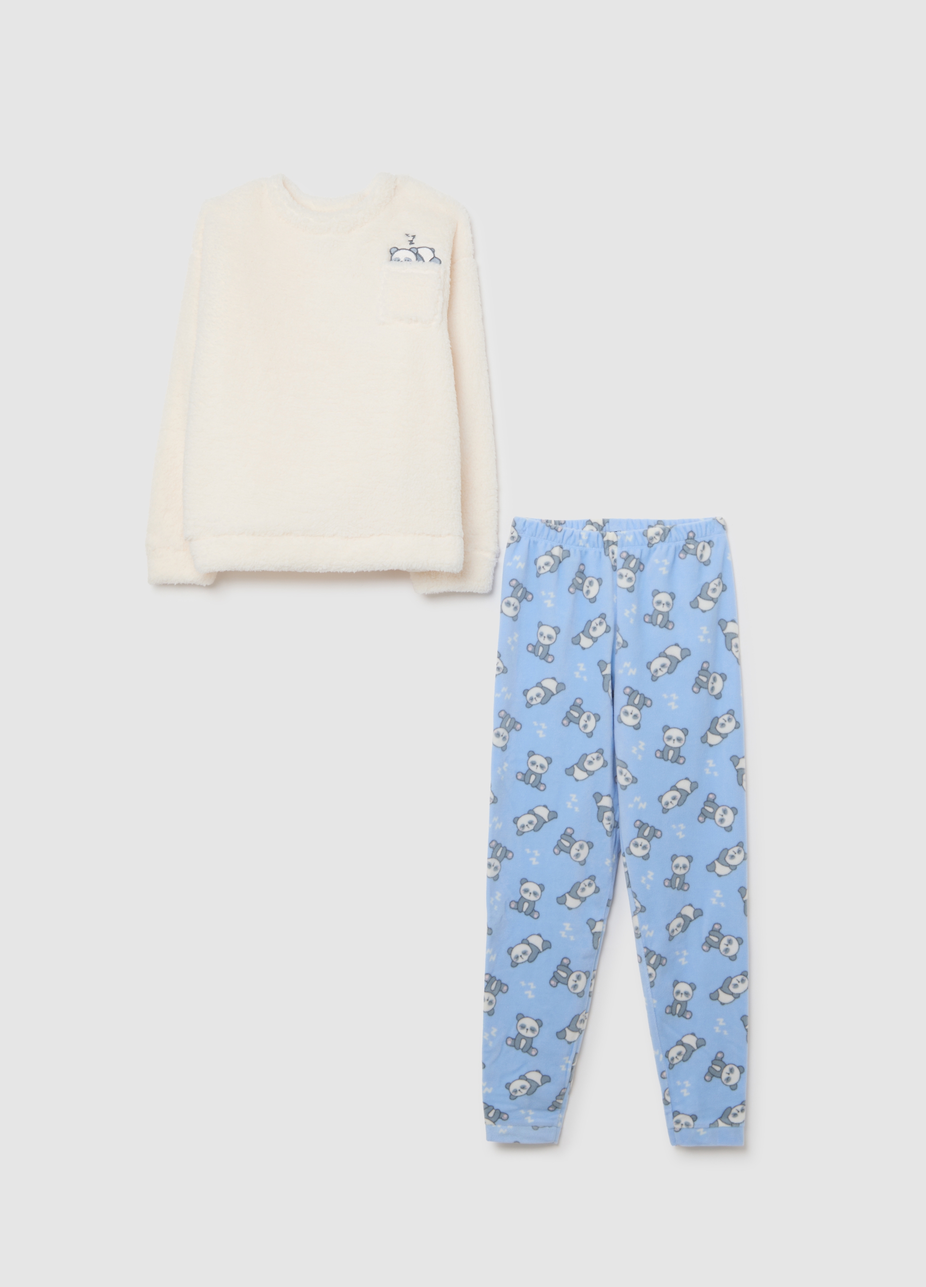 OVS KIDS, Pijama De Niñas En Sherpa Con Ajuste Regular Multicolor Con Estampado, Niña, Blanco/azul, Talla: 13-14