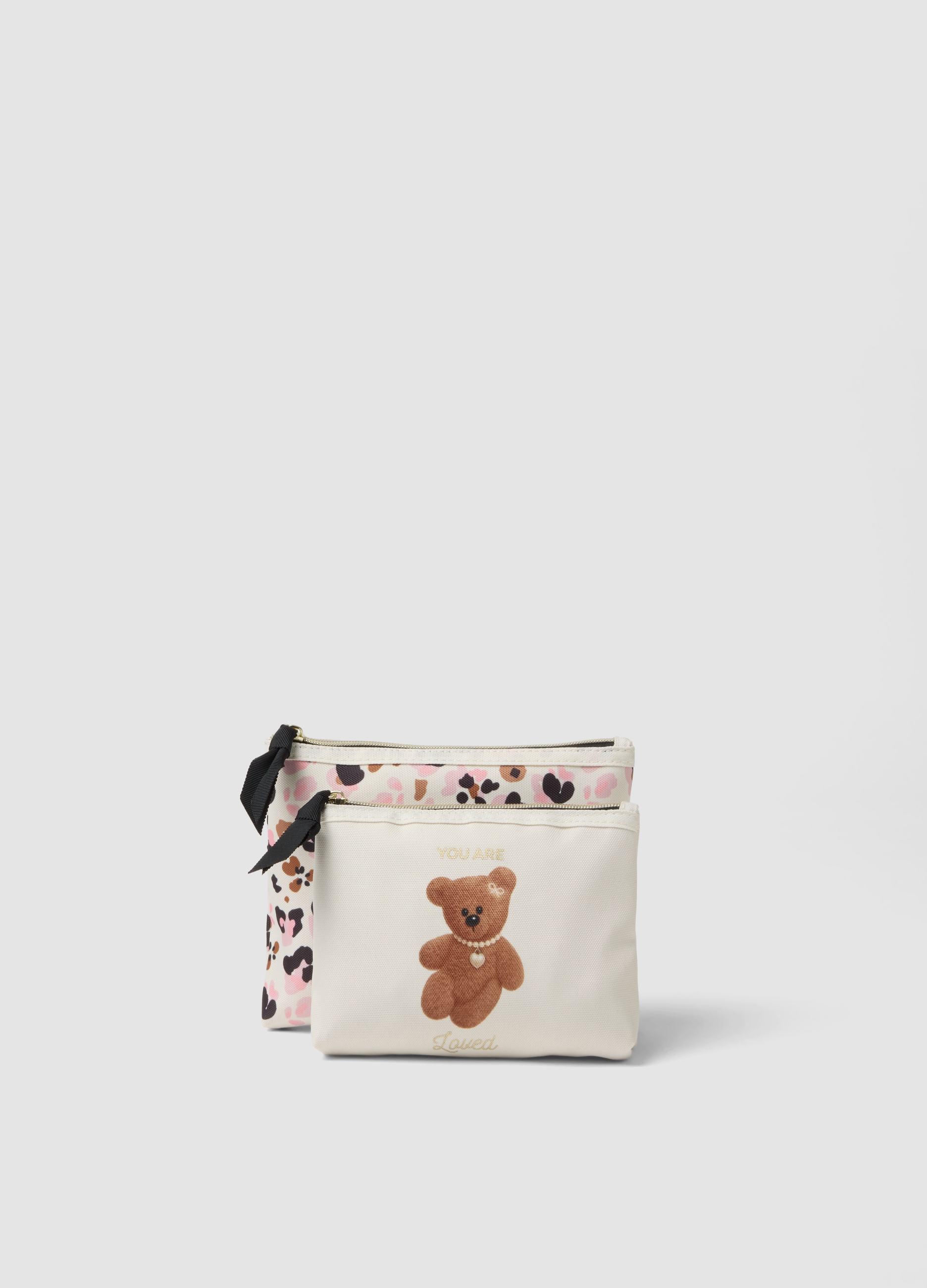 OVS, Set Di Pochette Bianco Con Fantasia Animalier, Donna, Bianco, Taglia: ONE SIZE