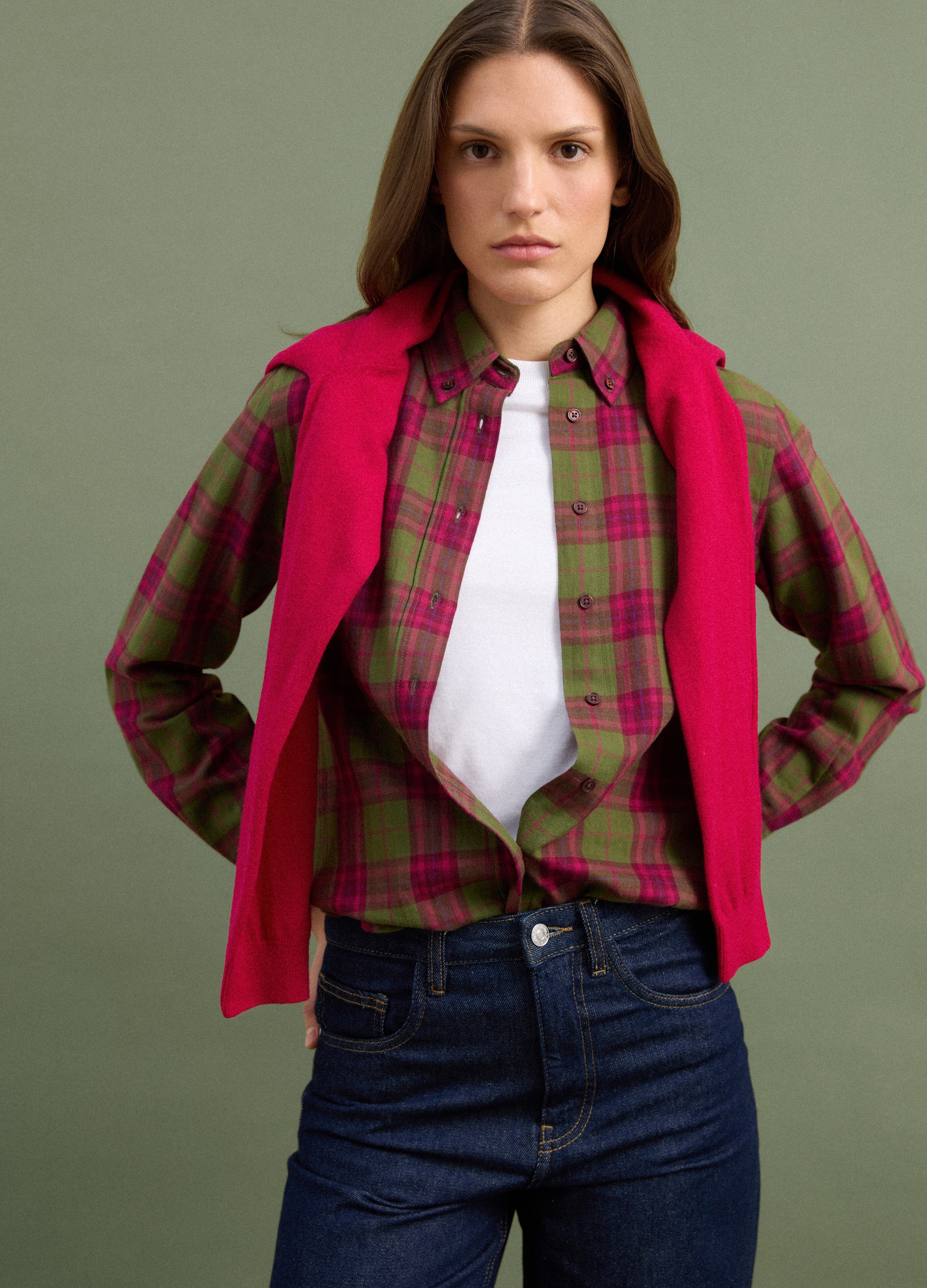 PIOMBO, Camicia Verde A Quadri In Flanella Di Puro Cotone Regular Fit, Donna, Multicolor, Taglia: 46