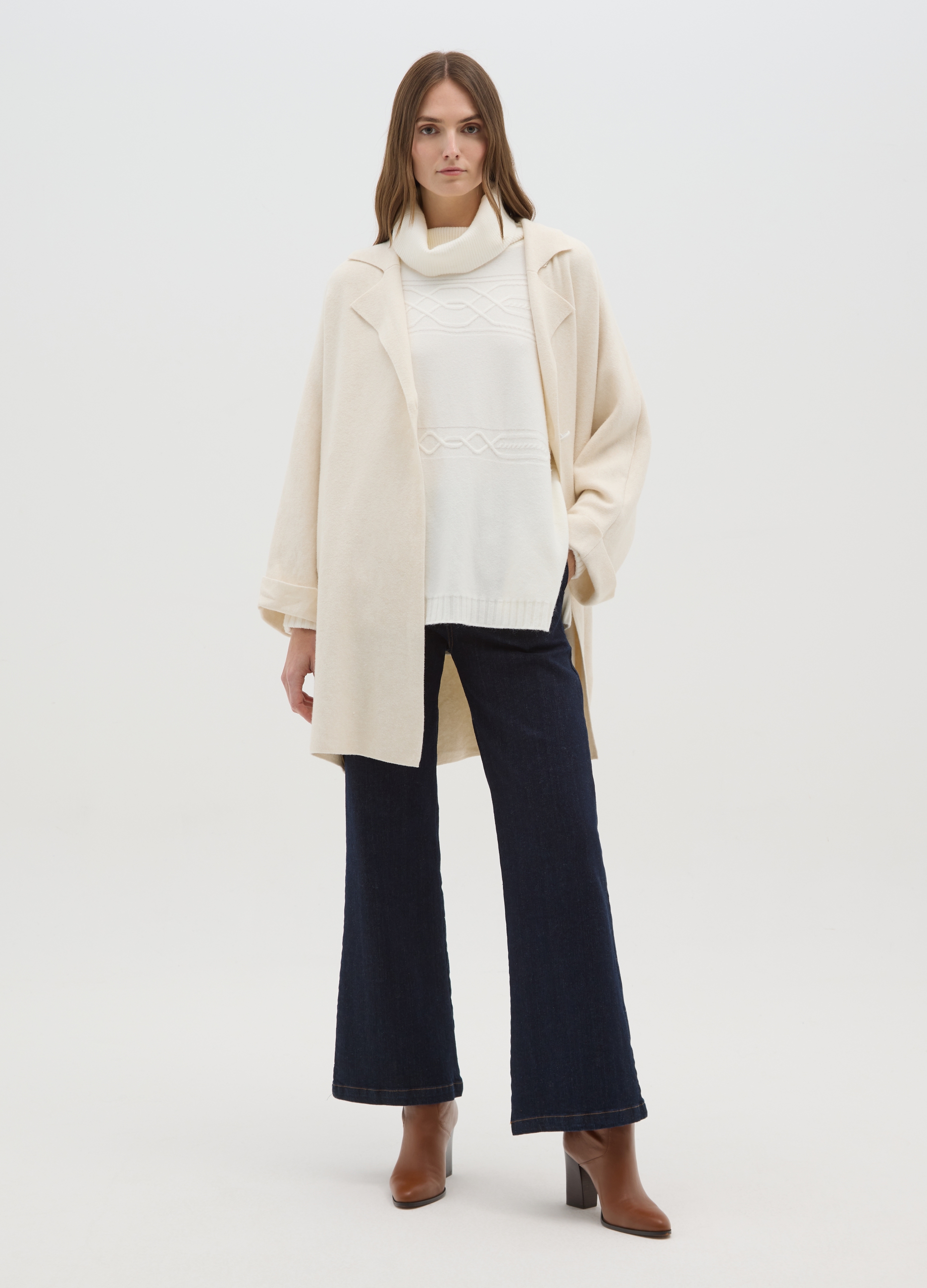 HYBRID, Cardigan Beige Chiaro Con Collo A Revers, Donna, Beige, Taglia: FASUL