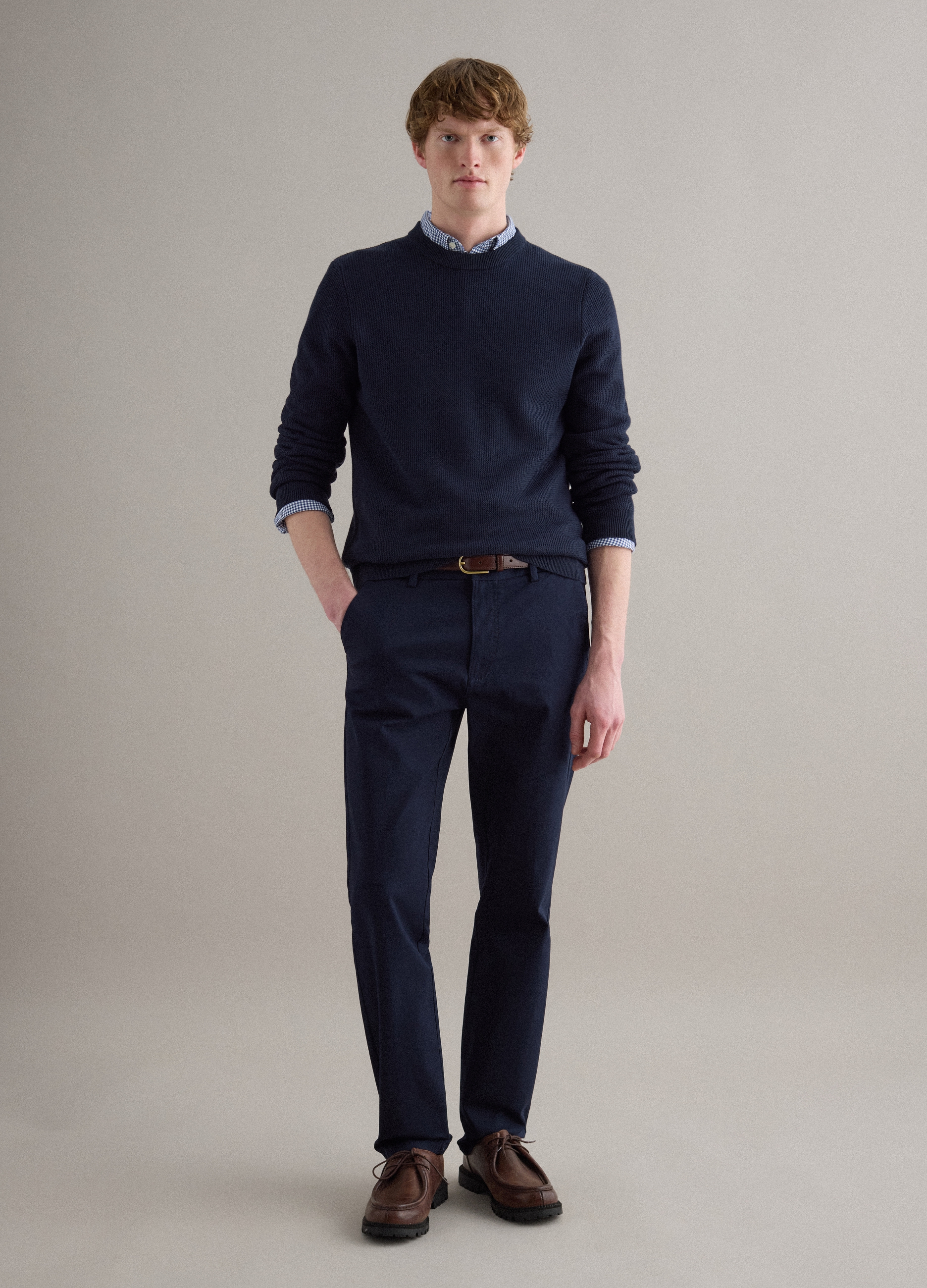 PIOMBO, Jersey Azul De Cuello Redondo En Algodón Puro Ajuste Regular, Hombre, Azul oscuro, Talla: S