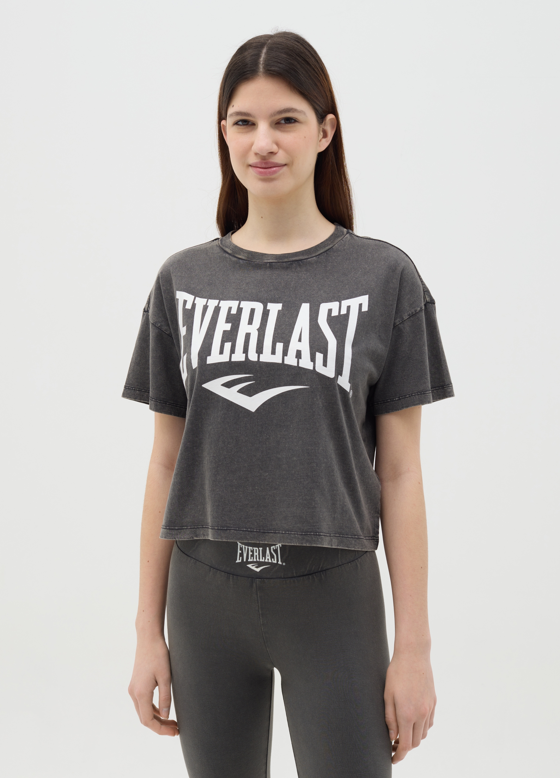 J EVERLAST DONNA, T-shirt Boxy Fit Con Stampa Logo, Donna, Grigio, Taglia: XS