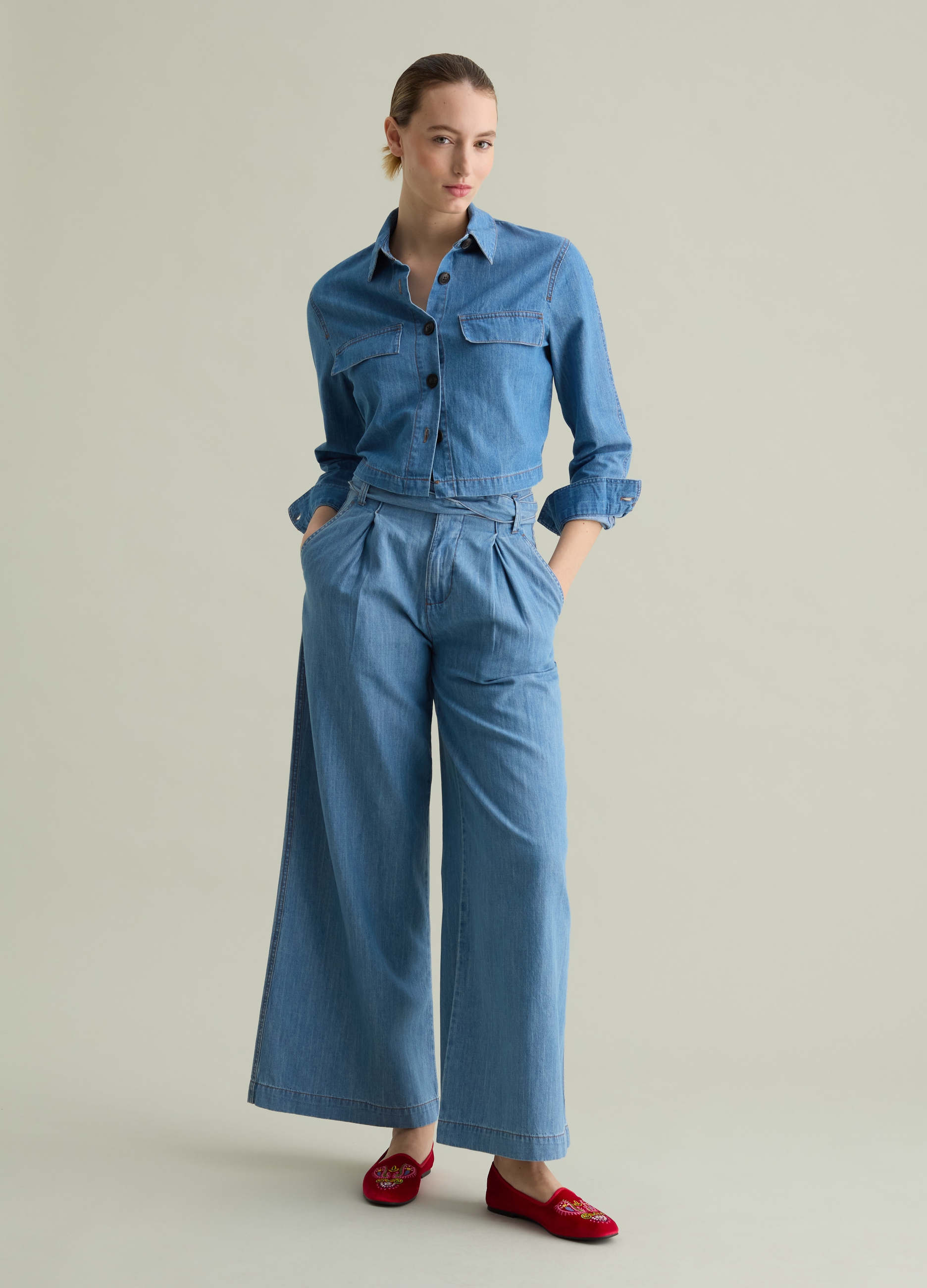 PIOMBO, Camicia Boxy Fit In Denim, Donna, Denim, Taglia: M