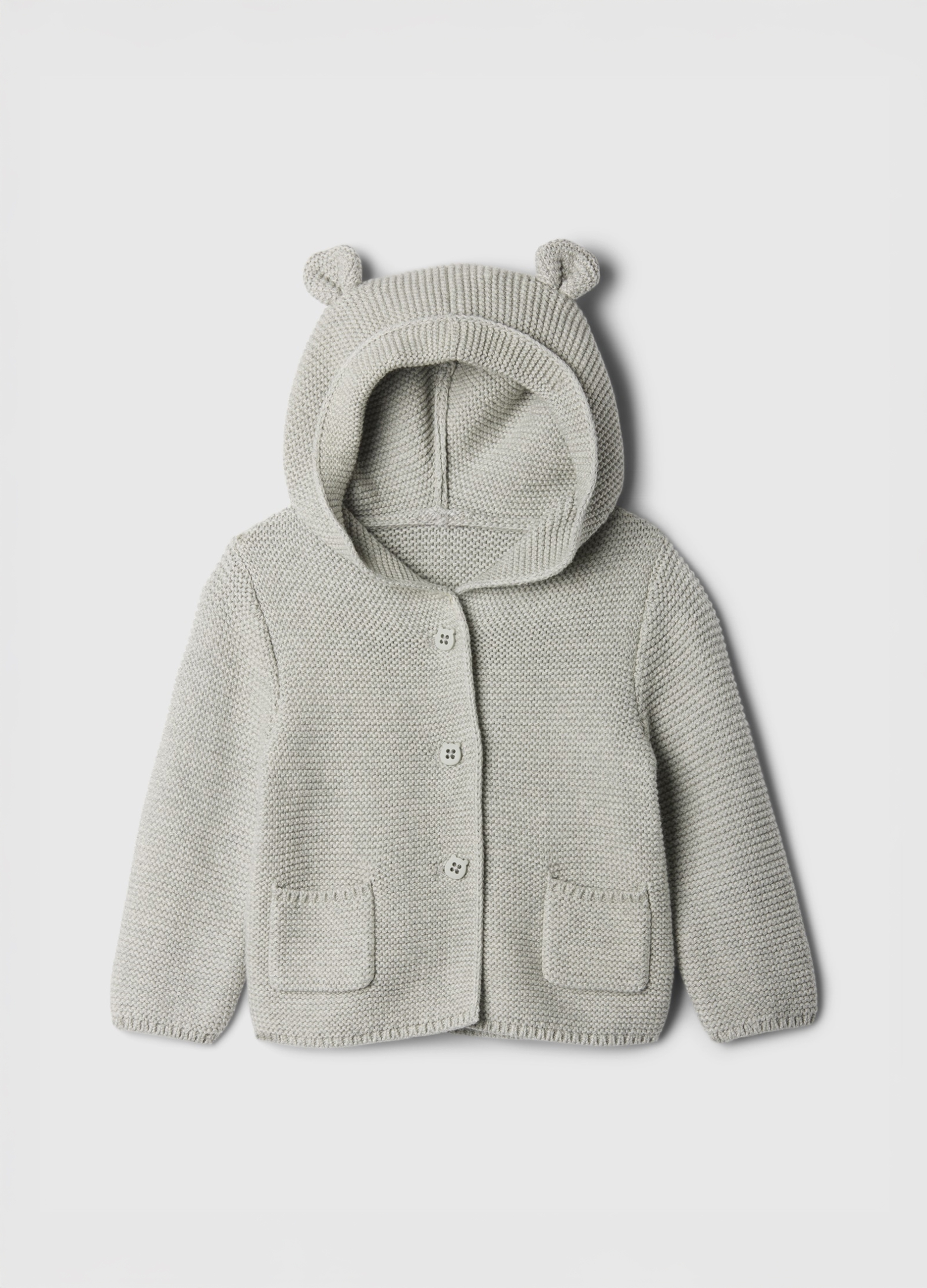 GAP KIDS, Cardigan In Puro Cotone Con Cappuccio E Lavorazione Crochet, Unisex, Grigio, Taglia: 12-18M/74-79