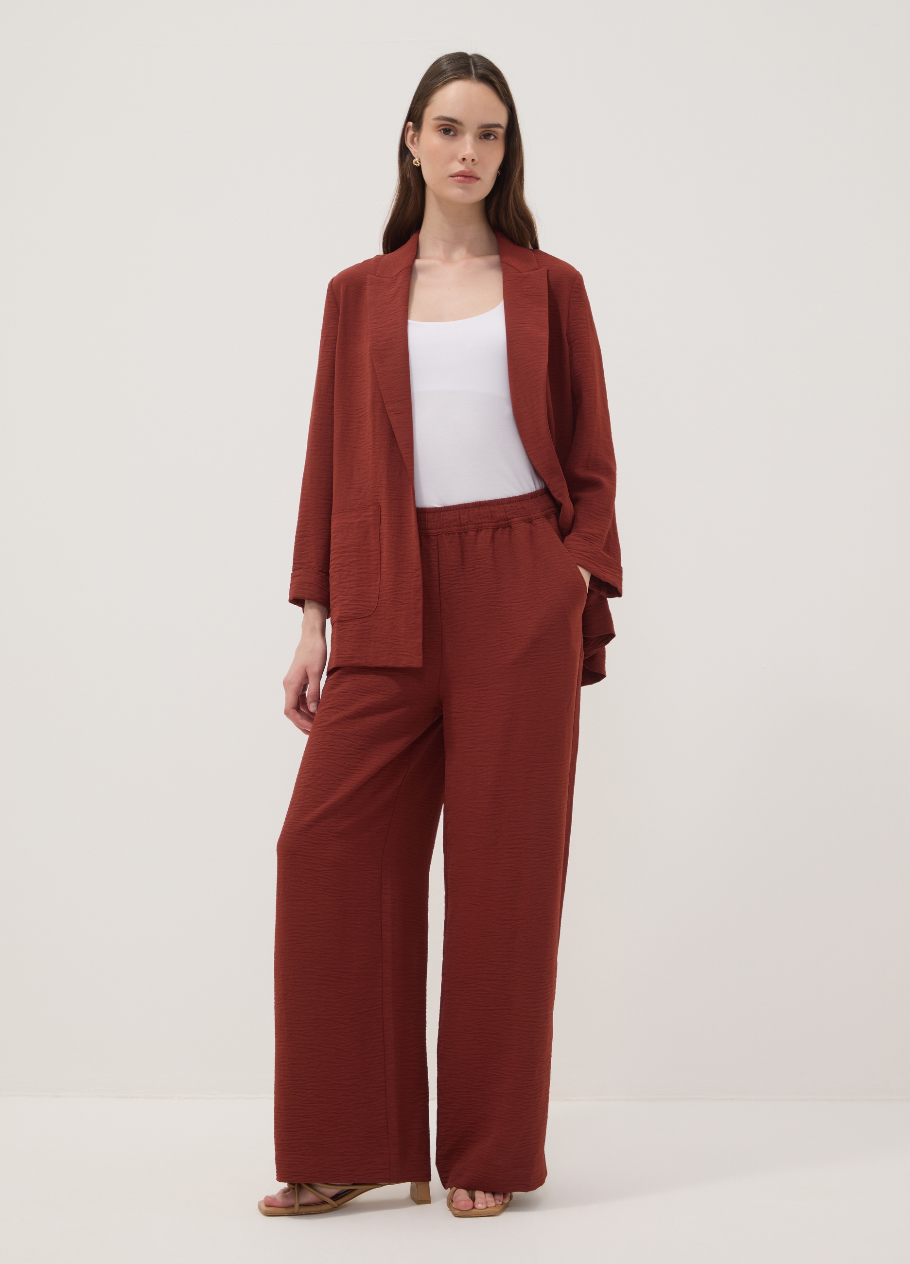 OVS, Pantaloni Rossi Wide Leg Con Vita Elasticizzata, Donna, Rosso, Taglia: S