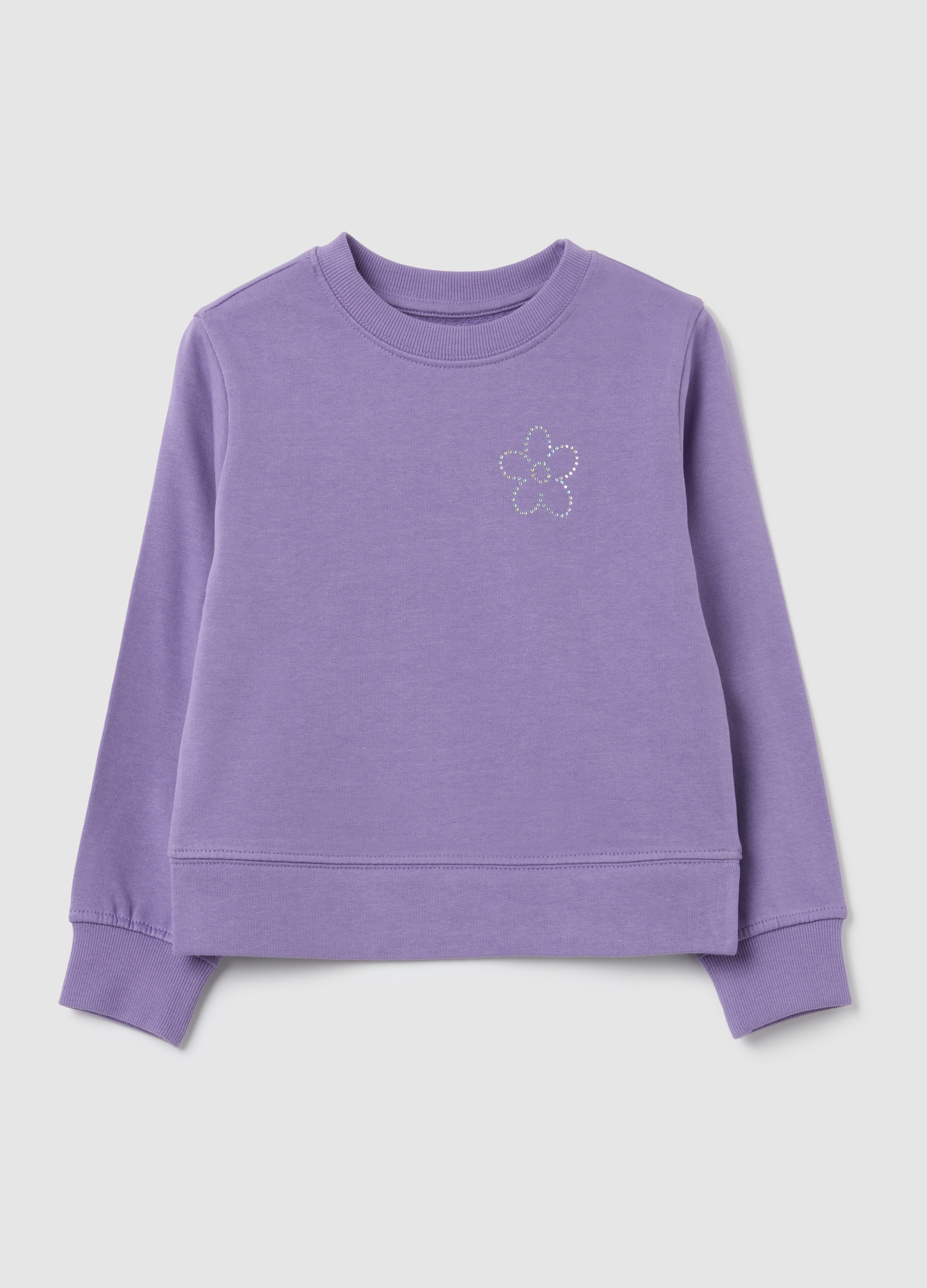 Sudadera De Niña En Algodón Puro Violeta Ajuste Regular Con Strass, Niña, Lila claro, Talla: 9-10