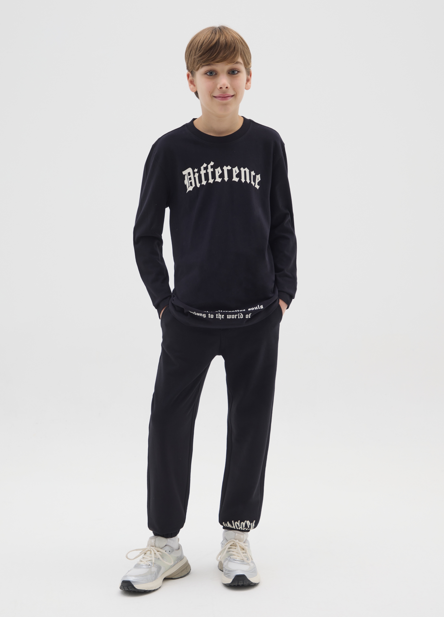 OVS KIDS, Pantaloni Jogger Neri Da Ragazzo In Puro Cotone Regular Fit, Bambino, Nero, Taglia: 11-12