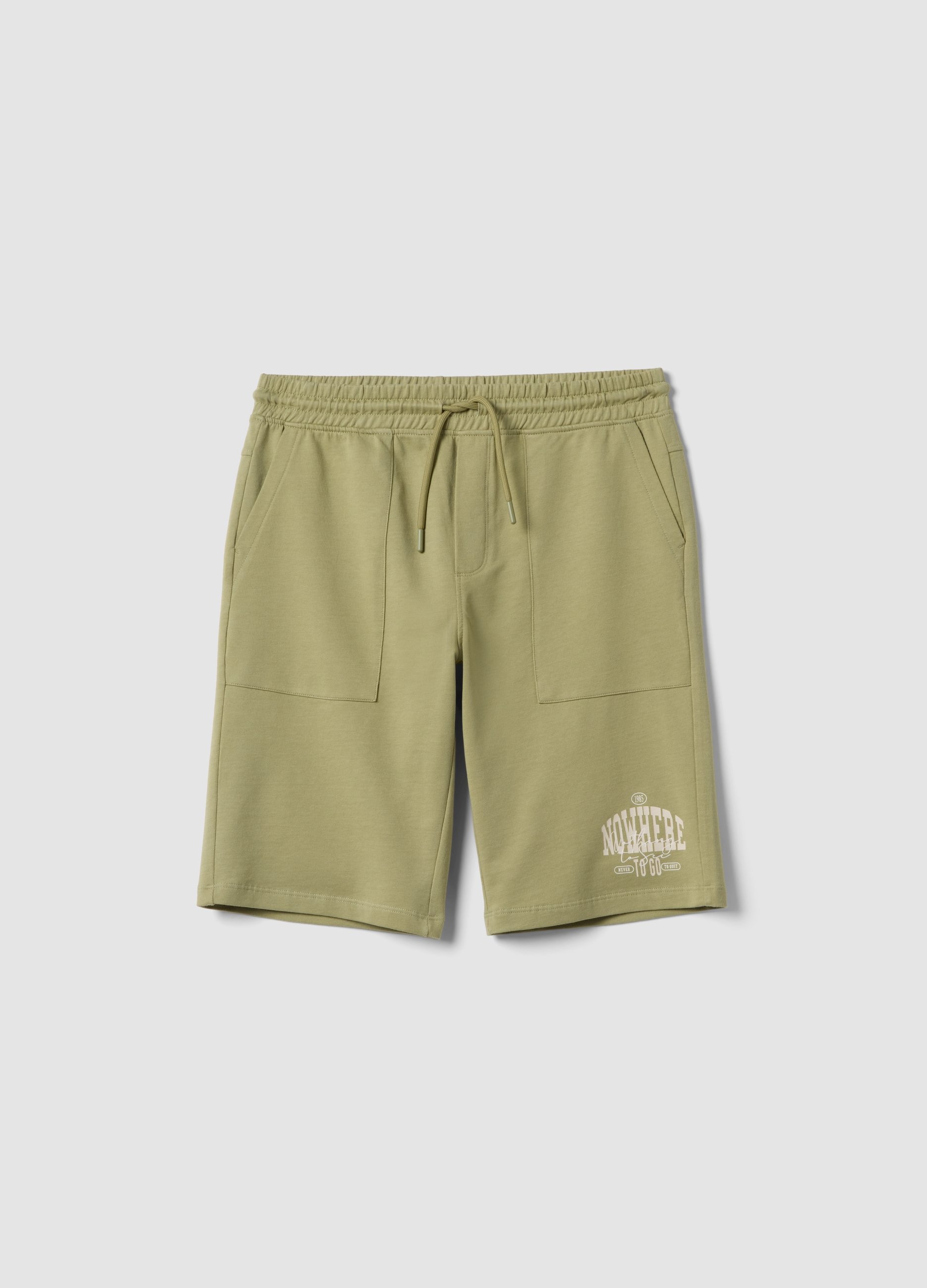 OVS KIDS, Bermuda Jogger Verde De Algodón Puro Para Niño Con Cintura Elástica, Niño, Verde claro, Talla: 13-14