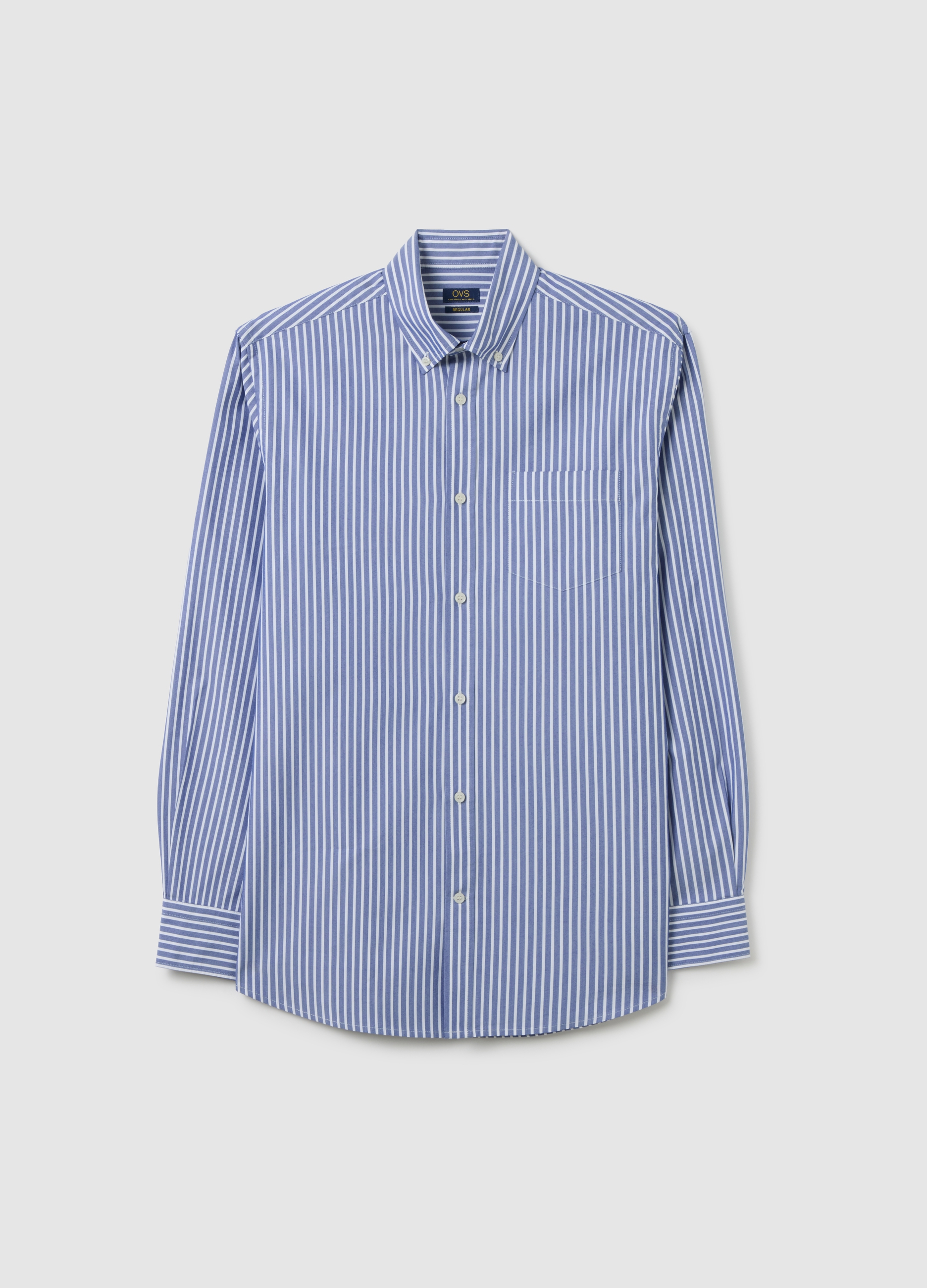 OVS, Camisa Azul Regular Fit De Mezcla De Algodón, Hombre, Azul/Blanco, Talla: 39