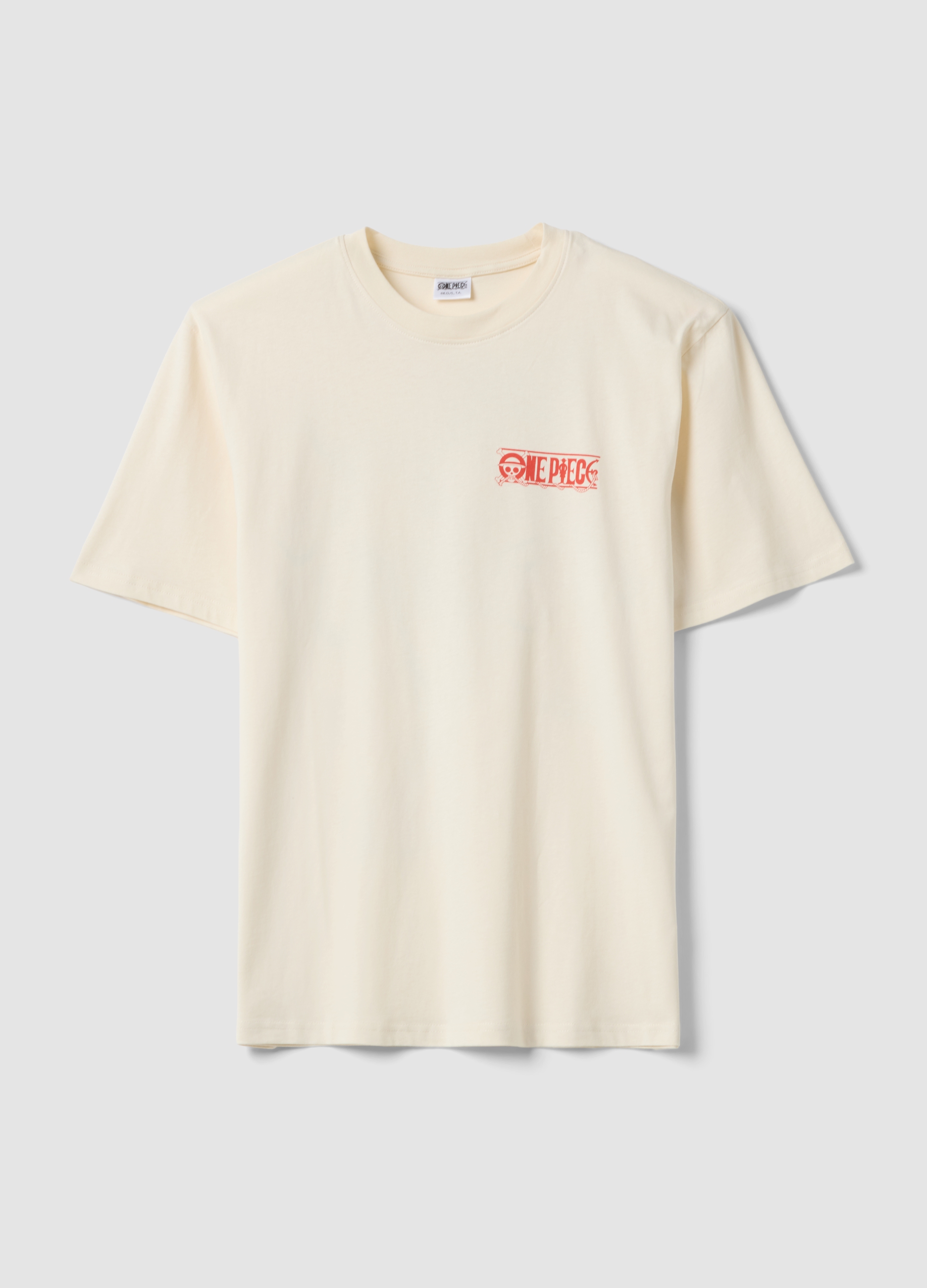 OVS, T-shirt Bianca Con Stampa One Piece In Puro Cotone Relaxed Fit, Uomo, Bianco, Taglia: M