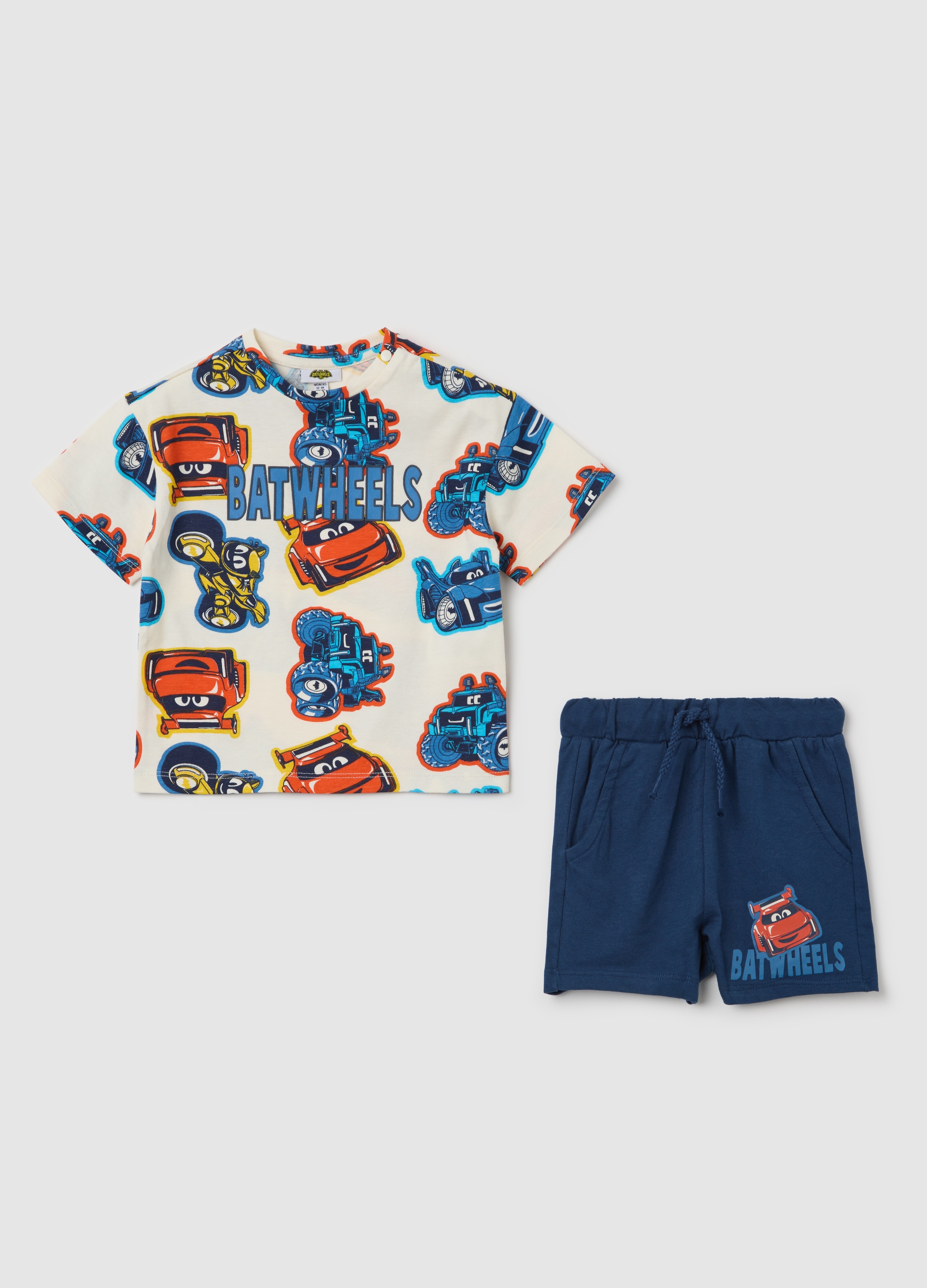 OVS, Jogging Set Bianco E Blu In Cotone Con Stampa Batwheels, Bambino, Multicolor, Taglia: 12-18