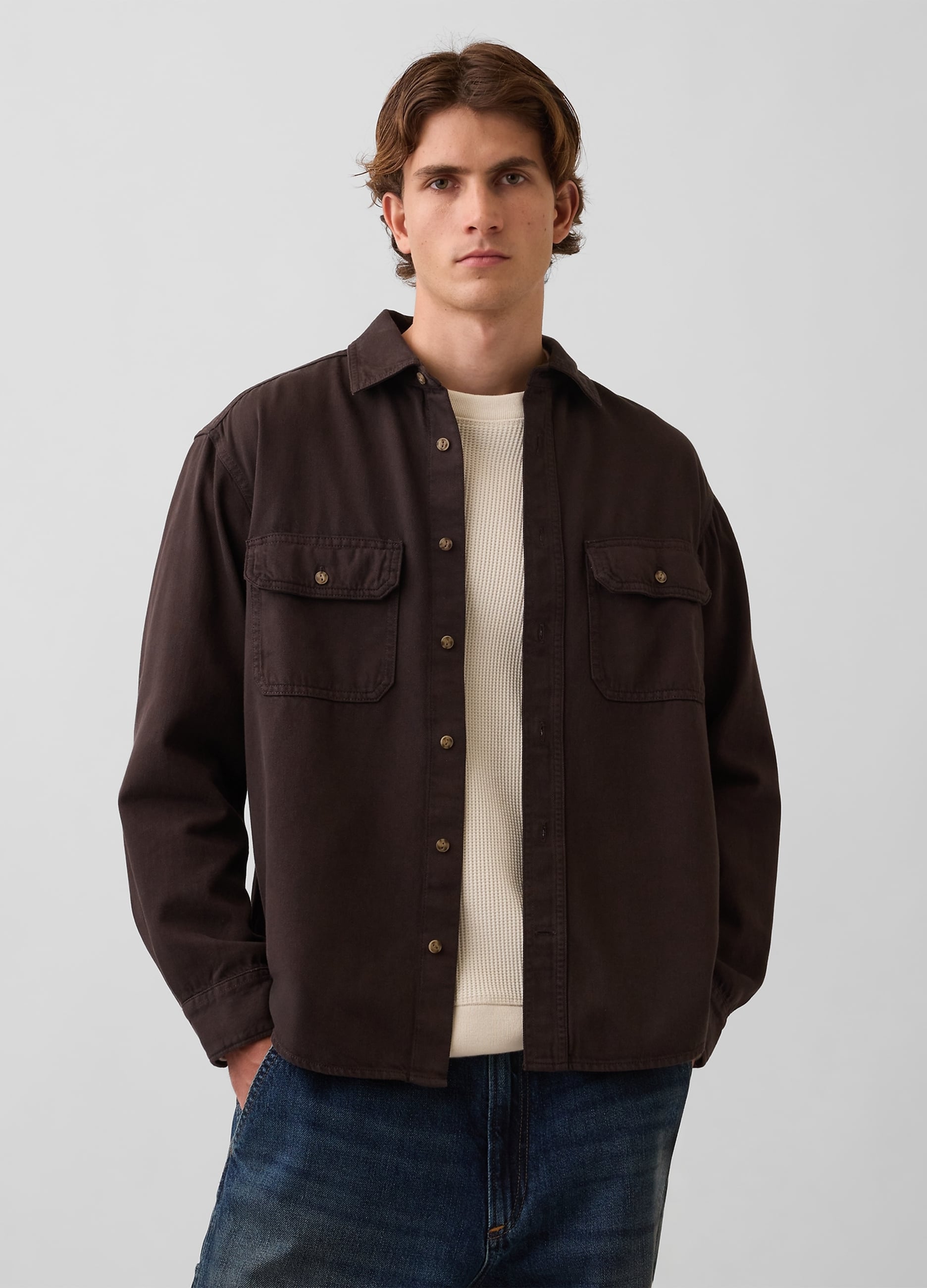 GAP, Camicia Marrone Scuro In Misto Cotone E Lyocell, Uomo, Marrone, Taglia: XL