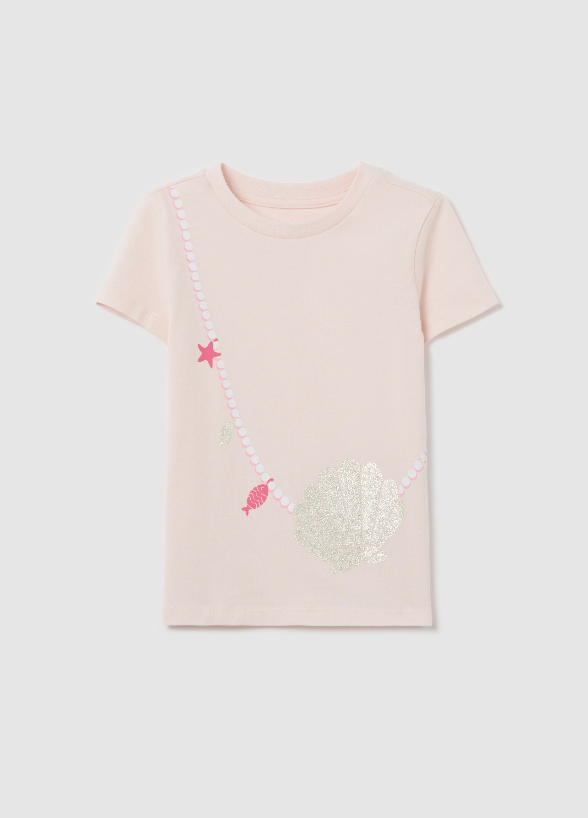 OVS, T-shirt Rosa In Cotone Con Stampa Glitterata, Bambina, Rosa, Taglia: 3-4