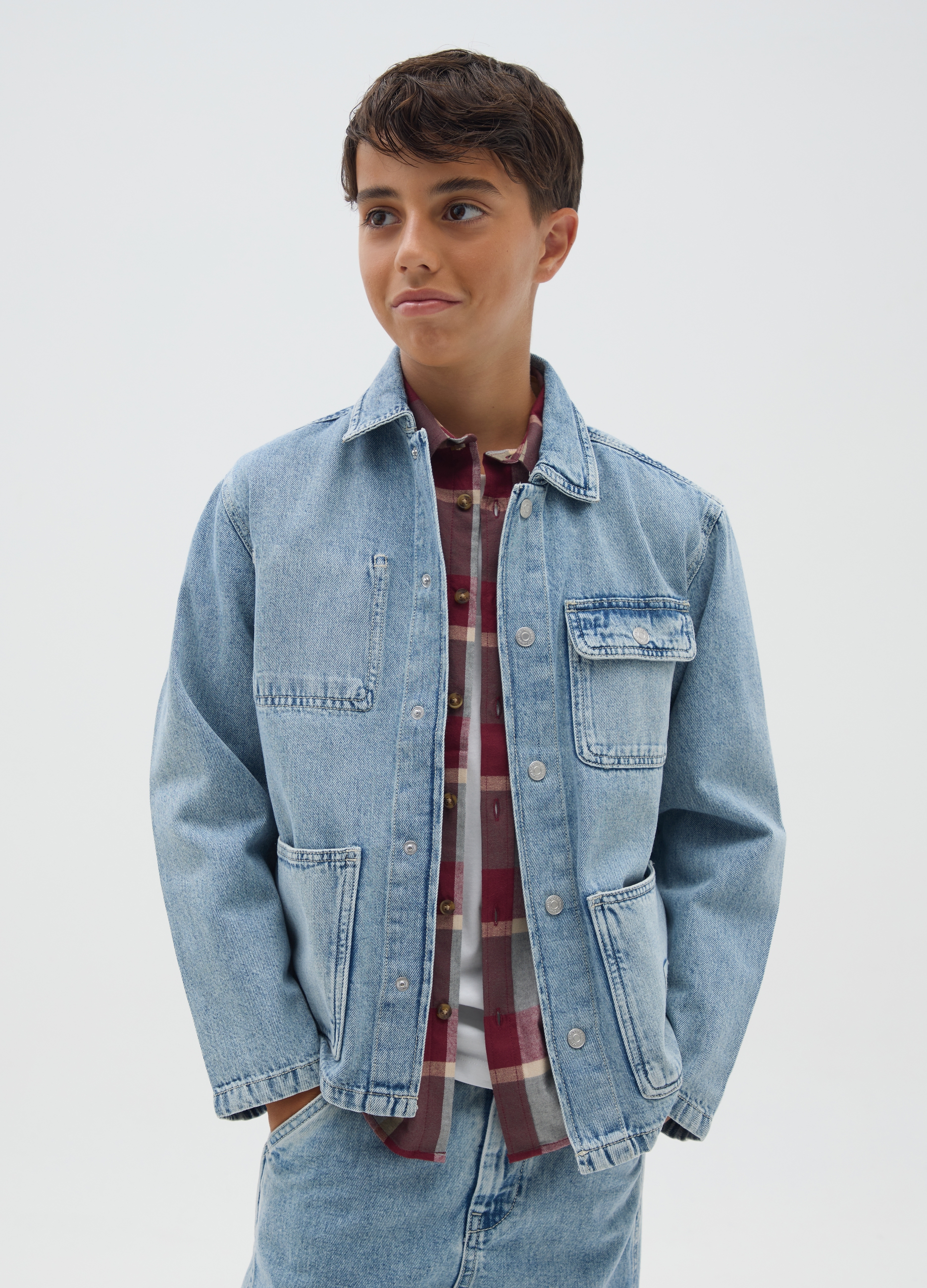 Chaqueta De Denim Regular Fit Para Chicos, Niño, Azul claro, Talla: 10-11